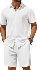 COOFANDY Men's 2 Piece Outfit Casual Short Sleeve Button Down Shirt and Beach Shorts Set