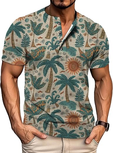 Men's Summer Henley T-Shirts Short Sleeve Casual Gym Tee