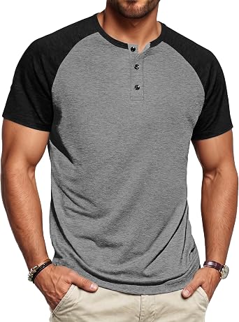 Mens Henley Shirts Cotton Short/Long Sleeve Beach Casual