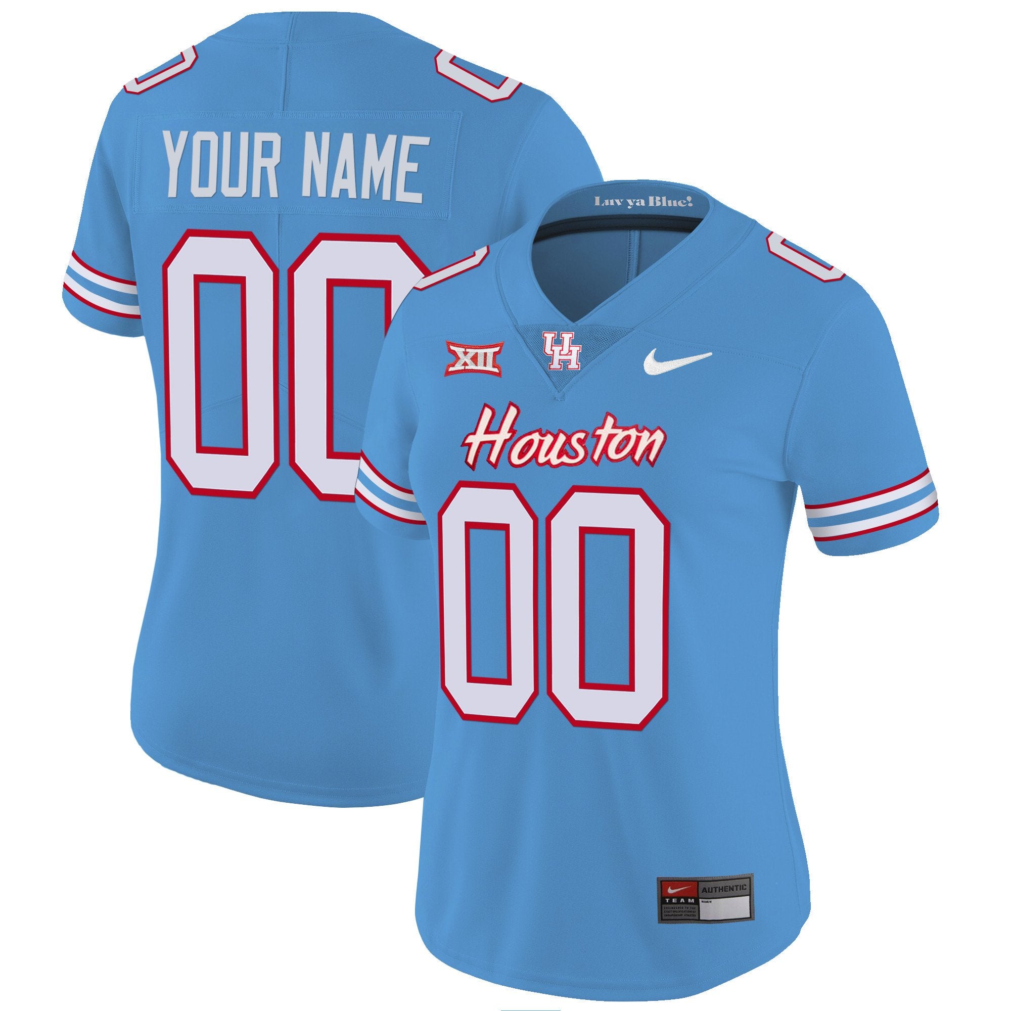 Houston Cougars 2024 Oilers Inspired Vapor Limited Custom Jersey V3 - All Stitched - Women, Light Blue