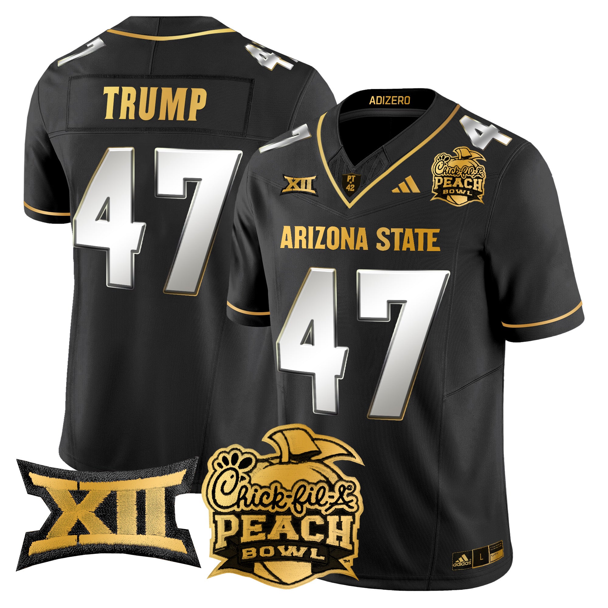 Men's Arizona State Sun Devils 2025 Peach Bowl Gold Vapor Limited Jersey V2 - All Stitched - Black Limited, Donald Trump