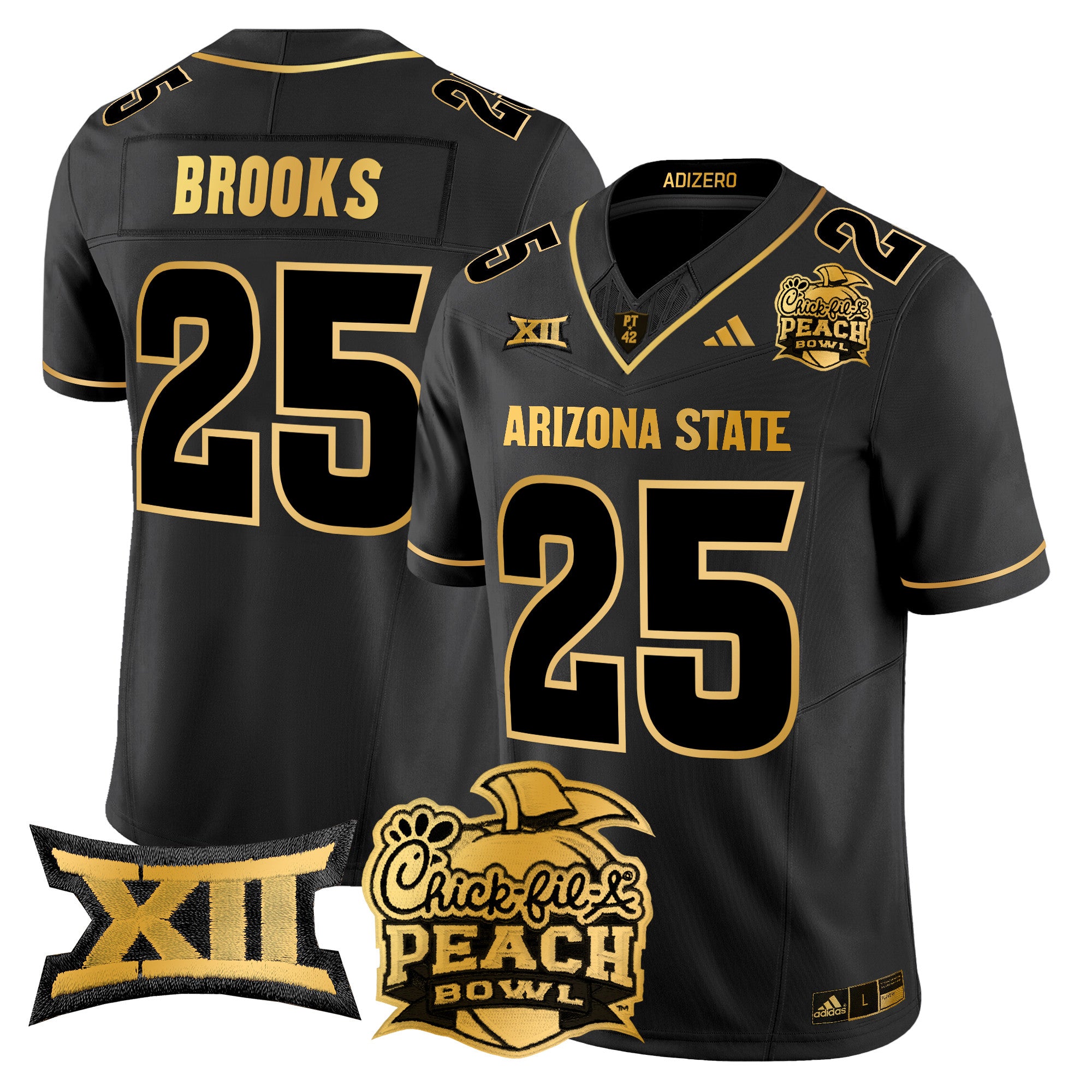 Men's Arizona State Sun Devils 2025 Peach Bowl Gold Vapor Limited Jersey V2 - All Stitched - Black Gold, DeCarlos Brooks