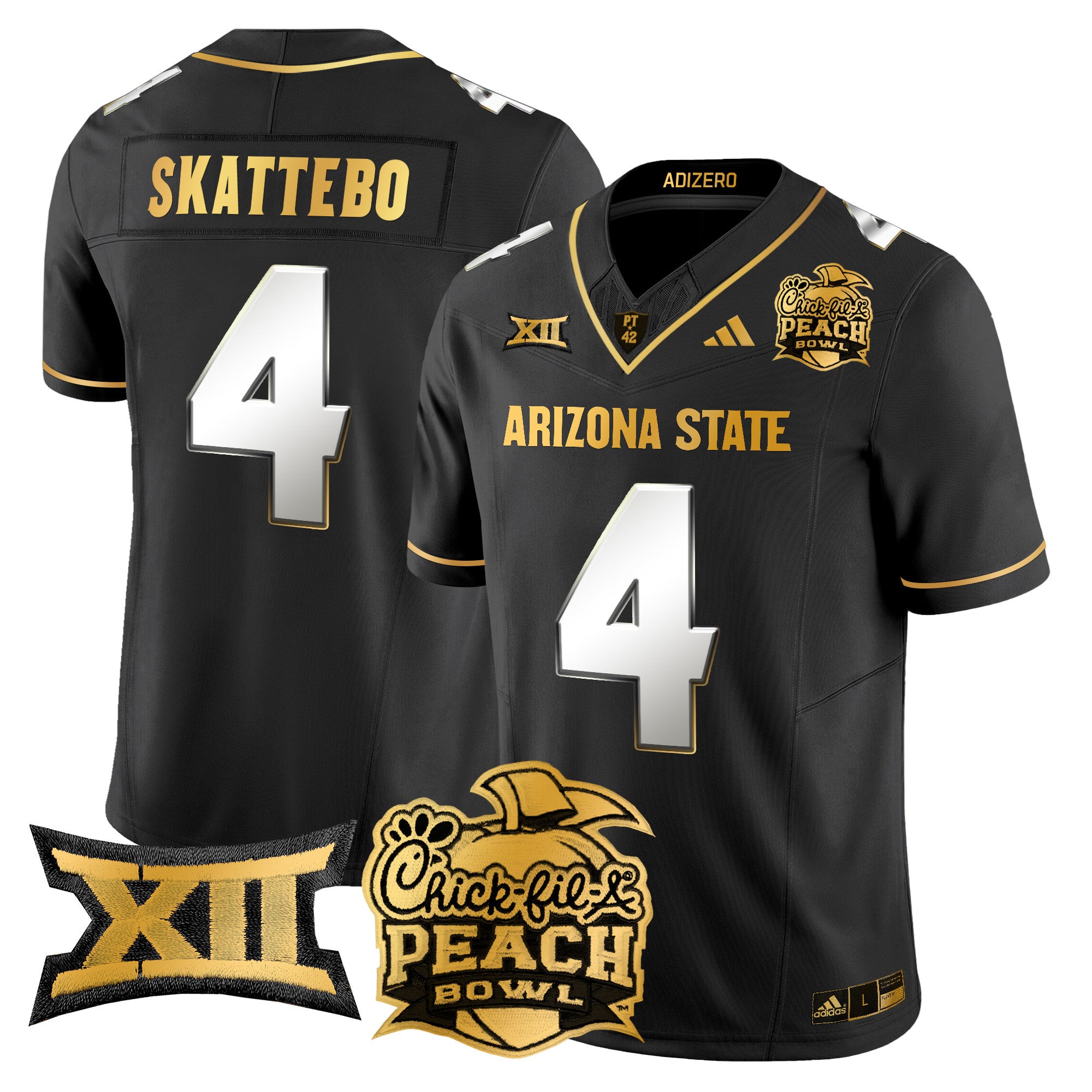 Men's Arizona State Sun Devils 2025 Peach Bowl Gold Vapor Limited Jersey V2 - All Stitched - Black Limited, Cam Skattebo