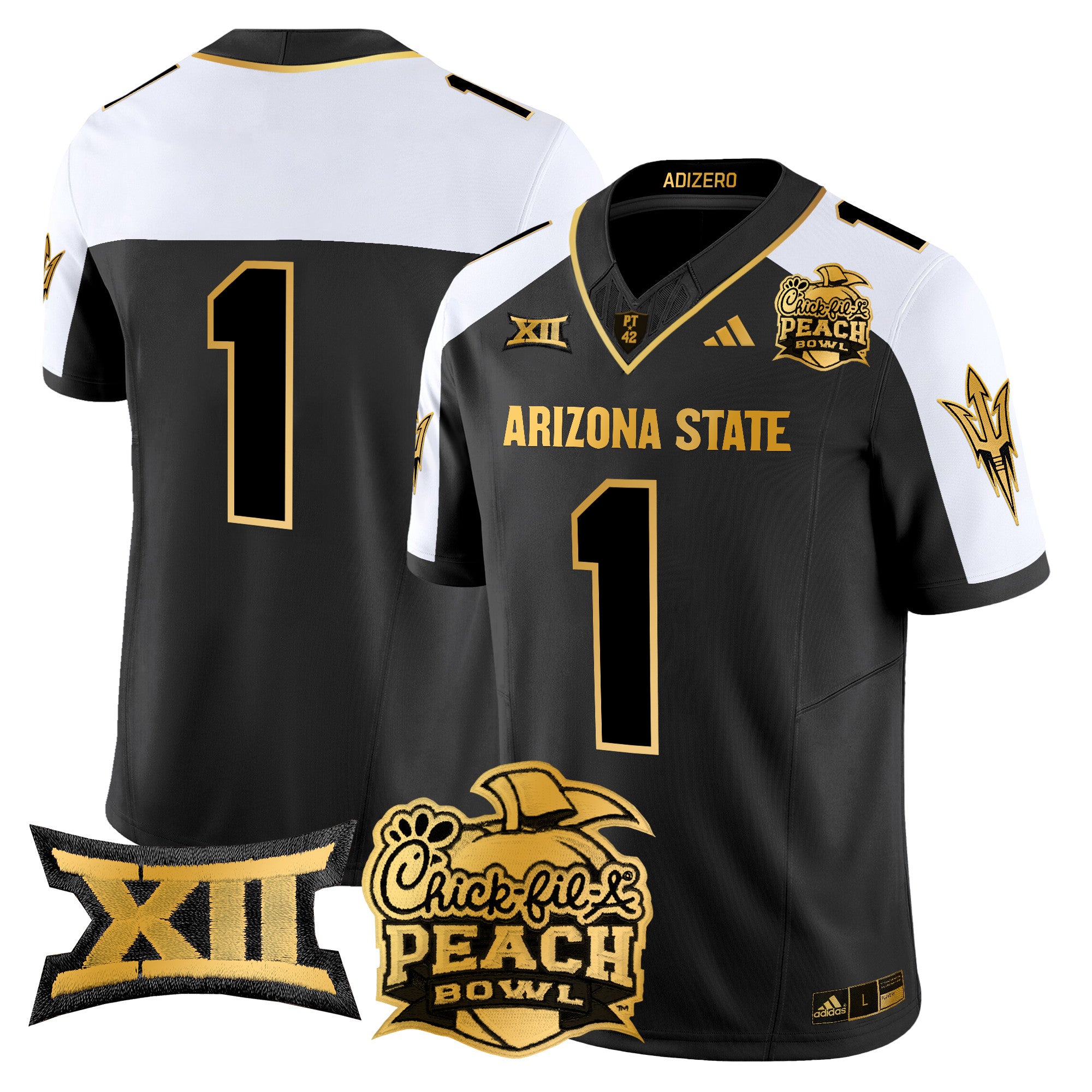 Men's Arizona State Sun Devils 2025 Peach Bowl Gold Vapor Limited Jersey V2 - All Stitched - Alternate, #1 Team
