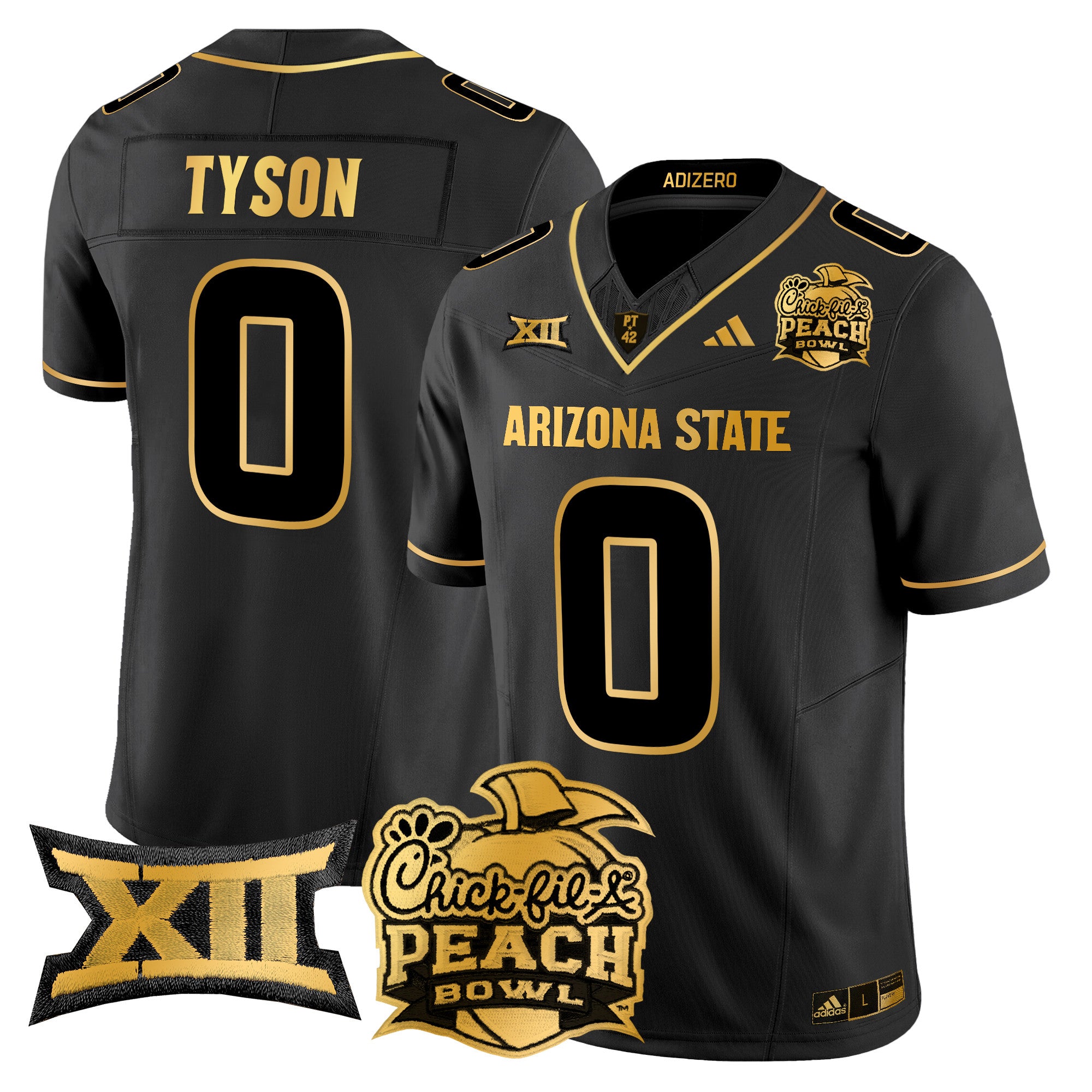 Men's Arizona State Sun Devils 2025 Peach Bowl Gold Vapor Limited Jersey V2 - All Stitched - Black Gold, Jordyn Tyson