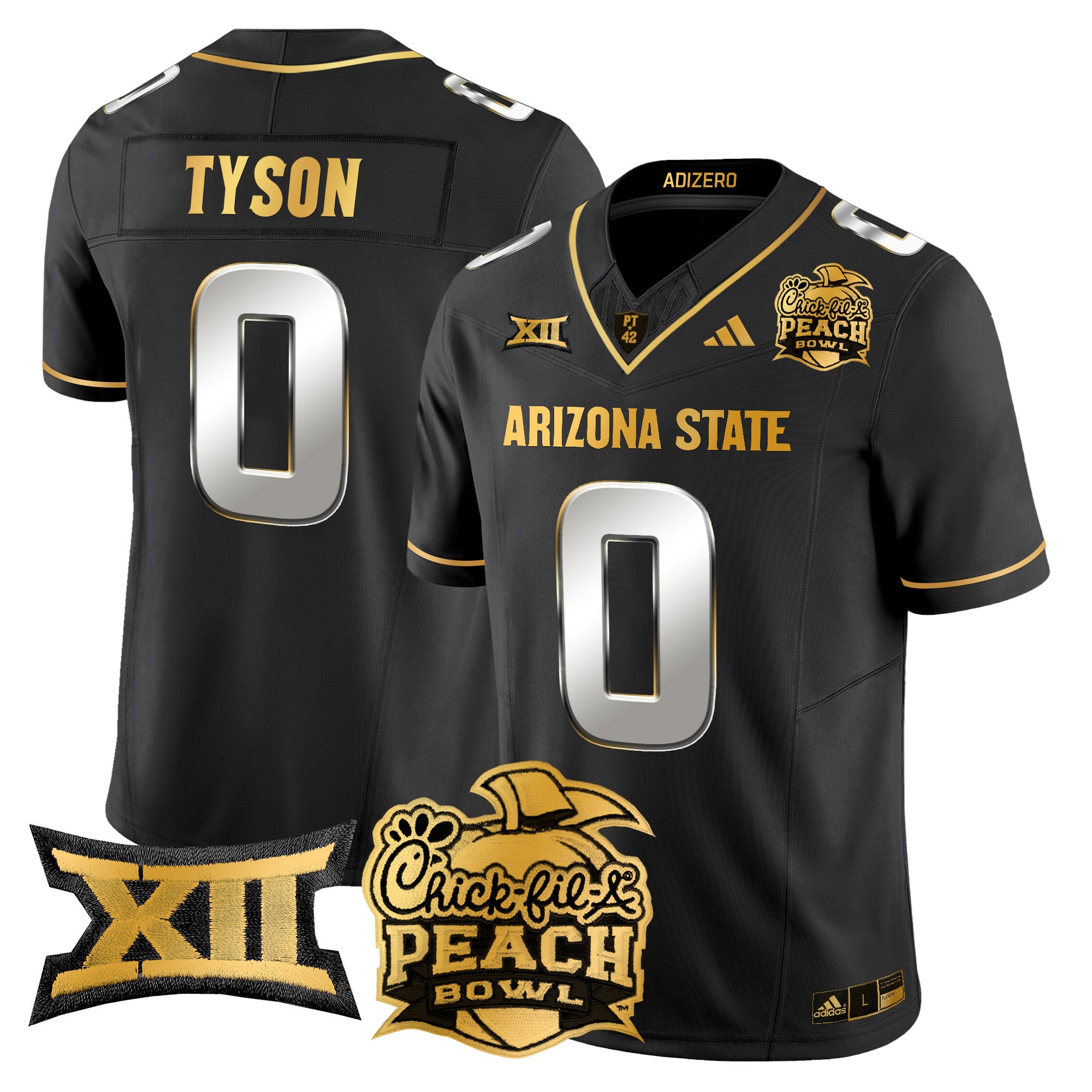 Men's Arizona State Sun Devils 2025 Peach Bowl Gold Vapor Limited Jersey V2 - All Stitched - Black Limited, Jordyn Tyson