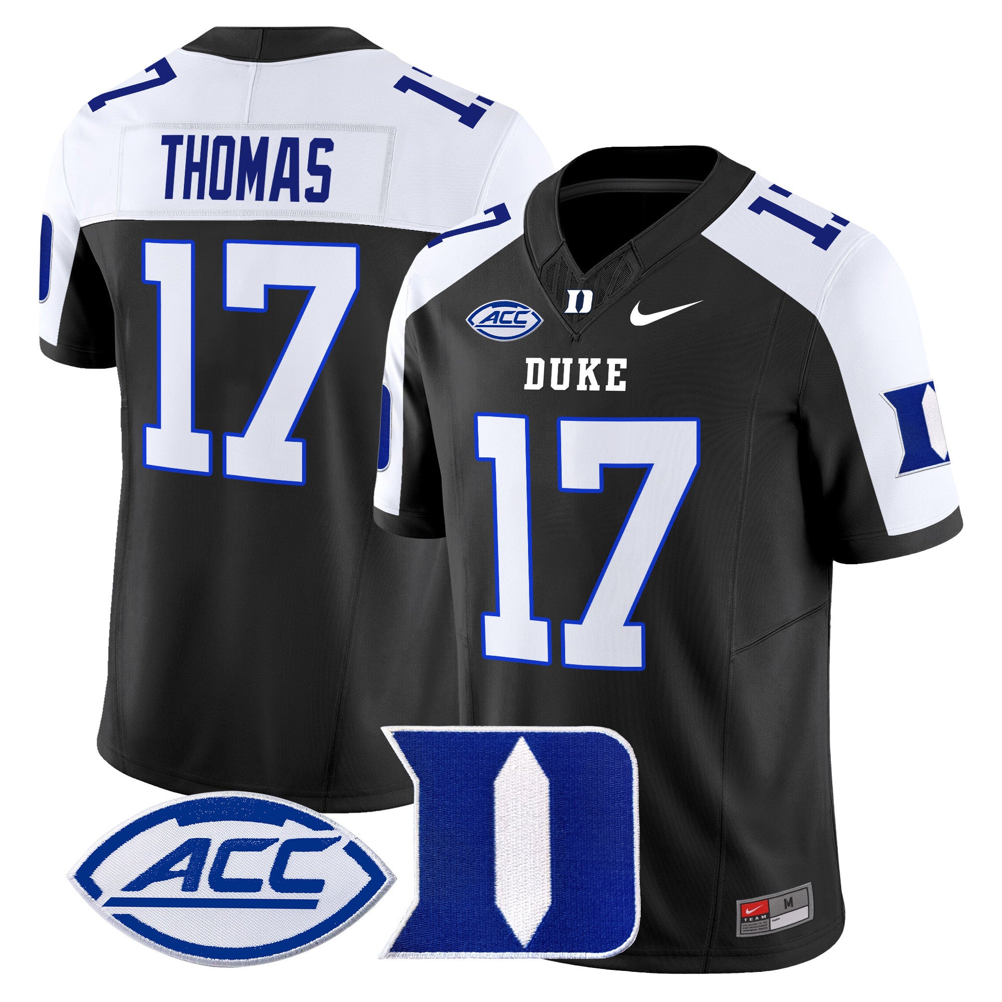 Men's Duke Blue Devils 2024 Vapor Limited Jersey - All Stitched - Black Alternate, Star Thomas