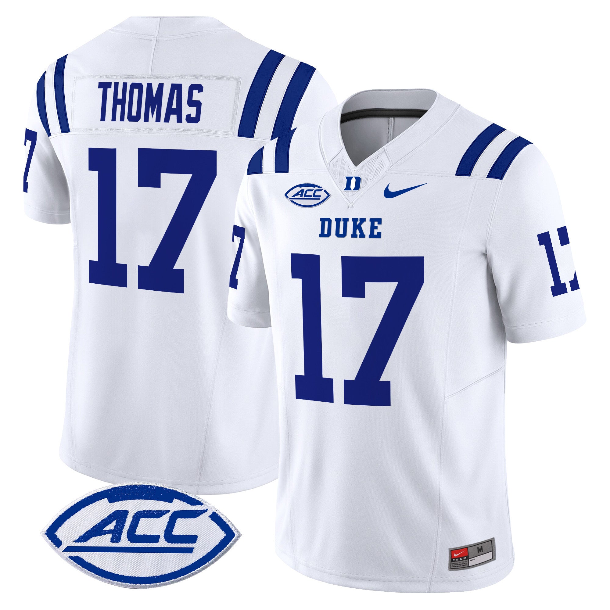 Men's Duke Blue Devils 2024 Vapor Limited Jersey - All Stitched - White, Star Thomas