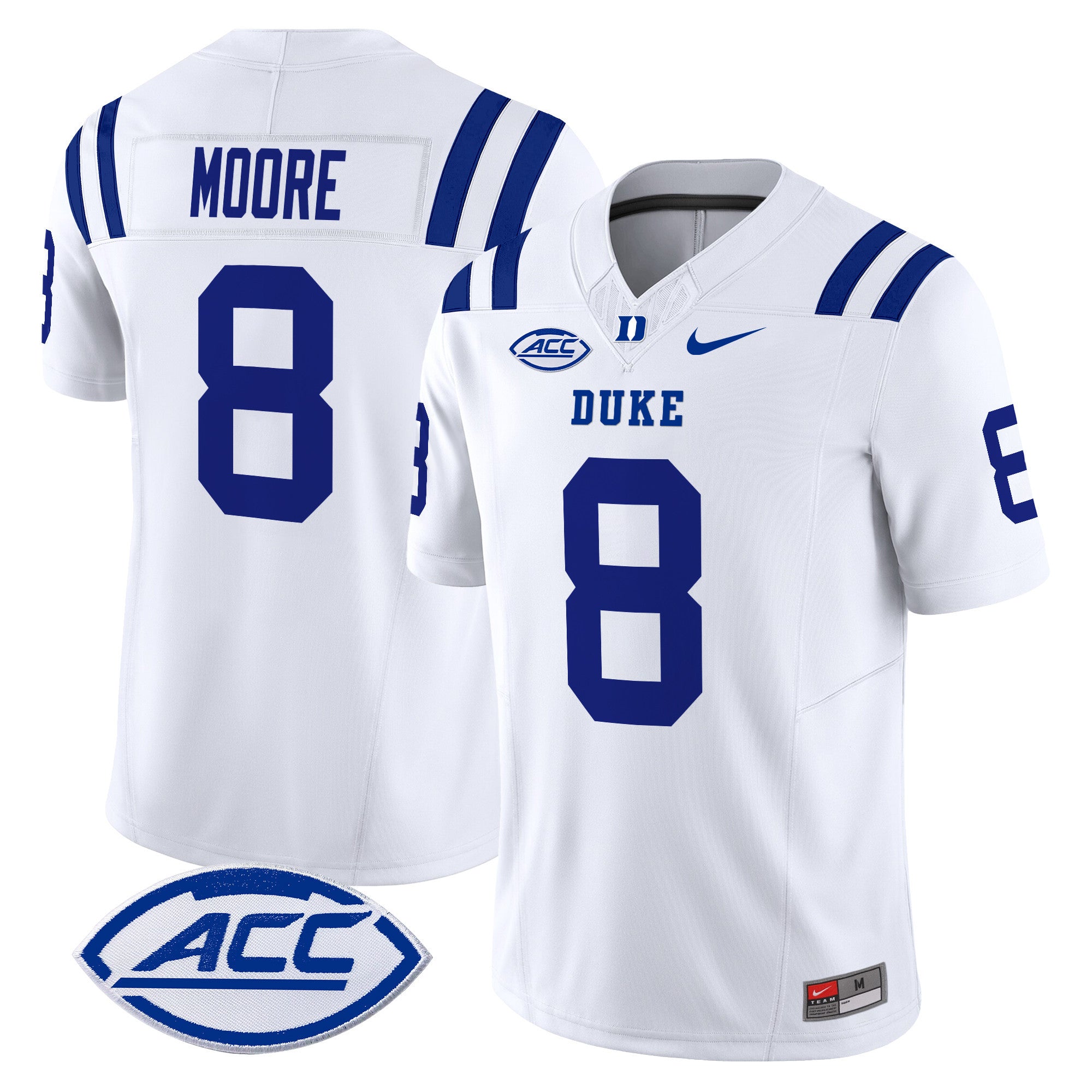 Men's Duke Blue Devils 2024 Vapor Limited Jersey - All Stitched - White, Jordan Moore
