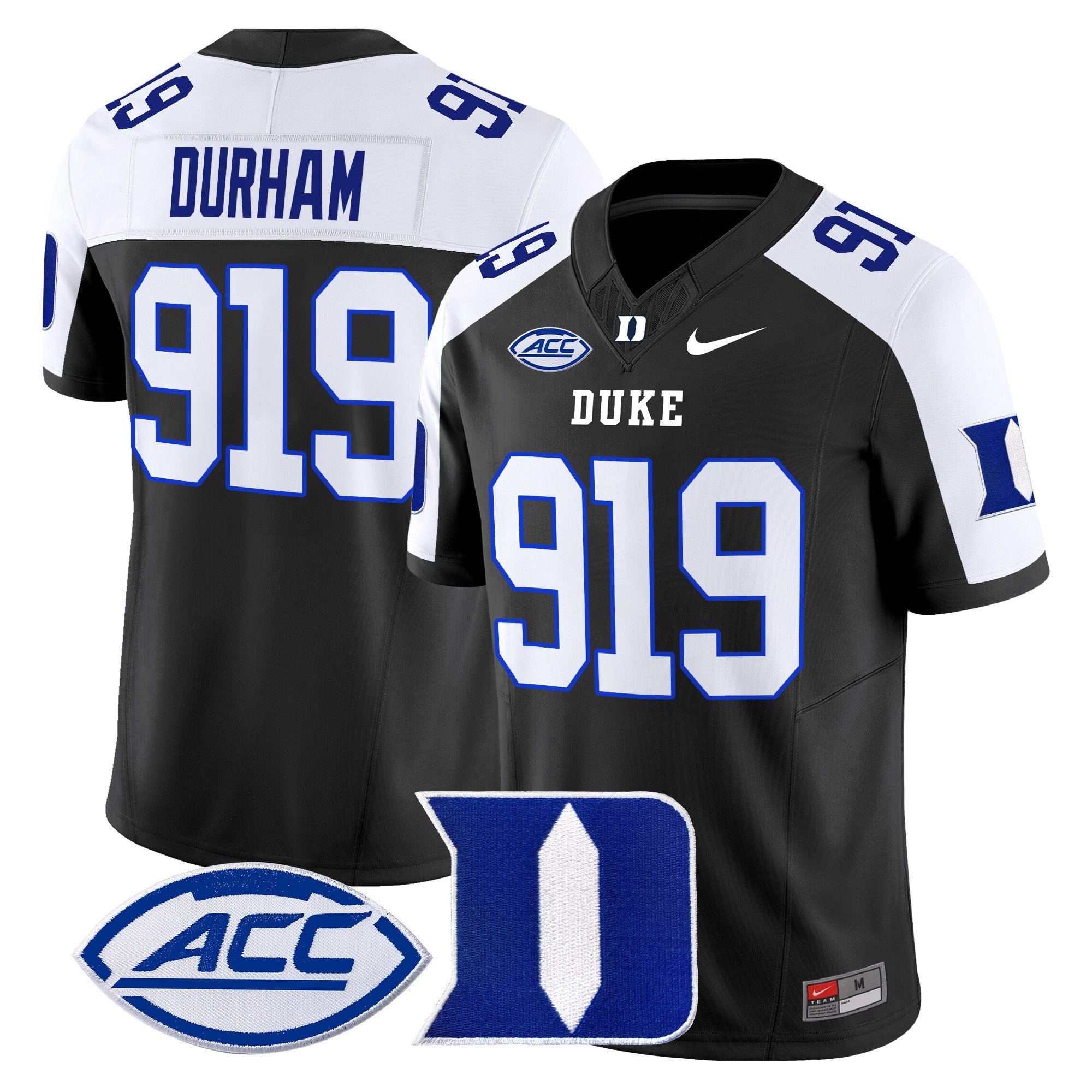 Men's Duke Blue Devils 2025 Vapor Limited Jersey - All Stitched - Black Alternate, Durham 919