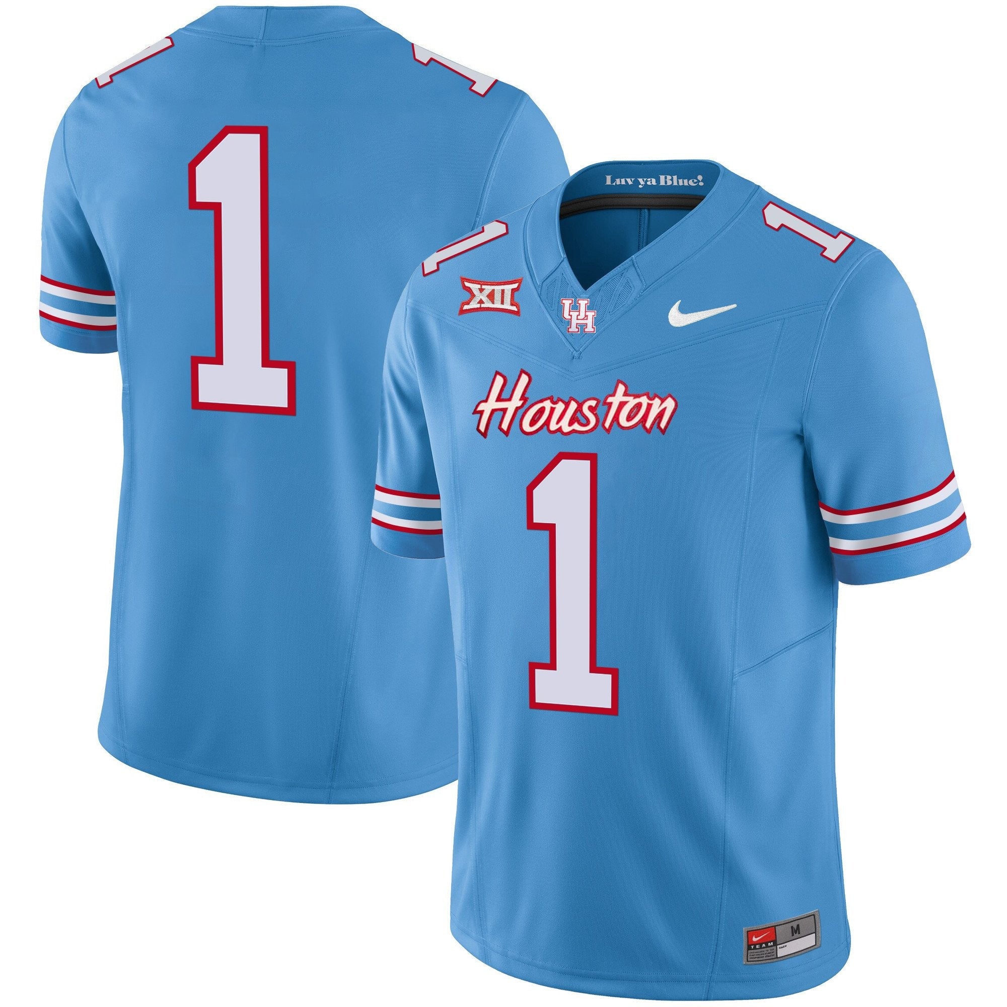 Men's Houston Cougars 2024 Oilers Inspired Vapor Limited Jersey V2 - All Stitched - Light Blue, #1 Team