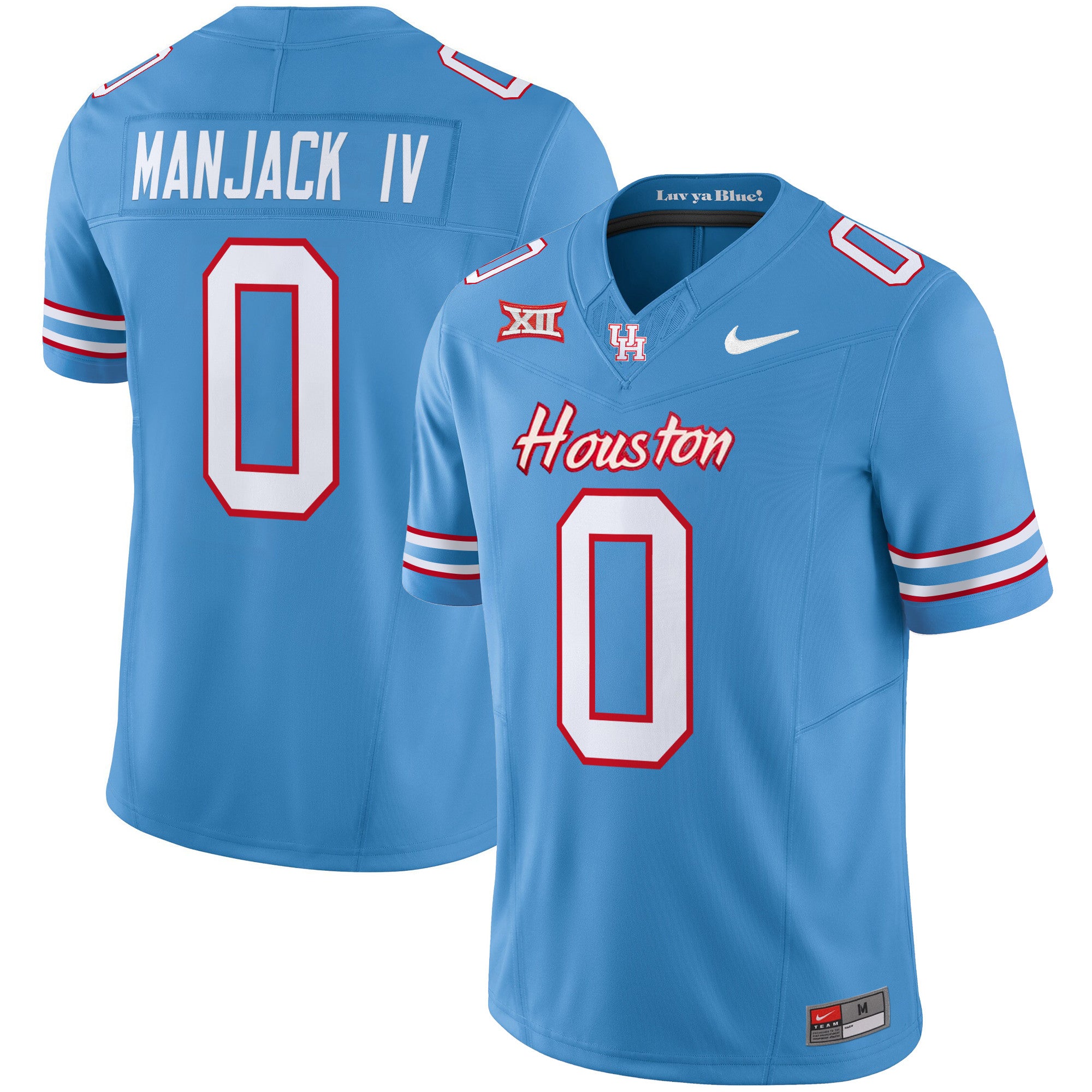 Men's Houston Cougars 2024 Oilers Inspired Vapor Limited Jersey V2 - All Stitched - Light Blue, Manjack IV