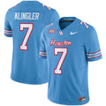 Men's Houston Cougars 2024 Oilers Inspired Vapor Limited Jersey V2 - All Stitched - Light Blue, David Klingler