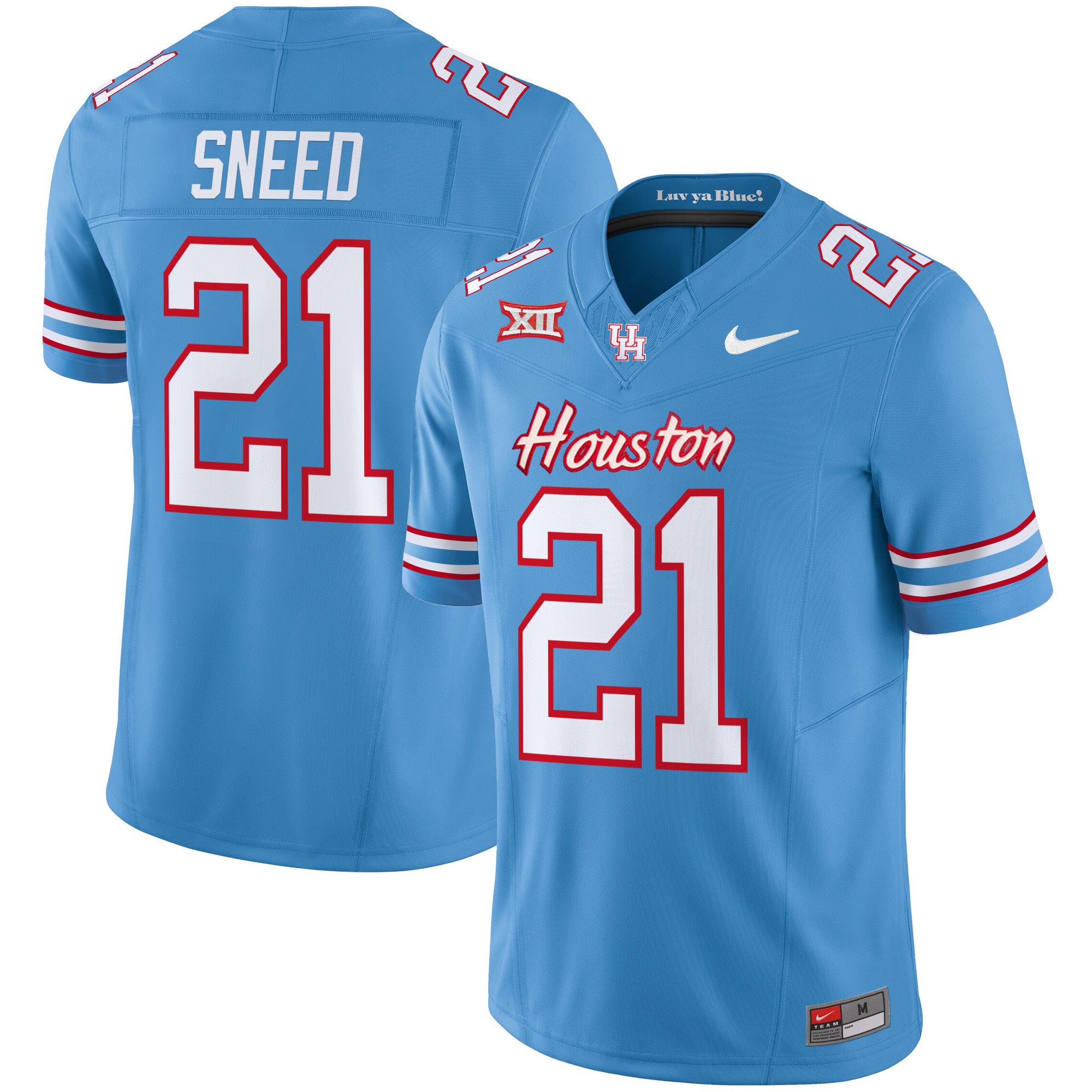 Men's Houston Cougars 2024 Oilers Inspired Vapor Limited Jersey V2 - All Stitched - Light Blue, Stacy Sneed