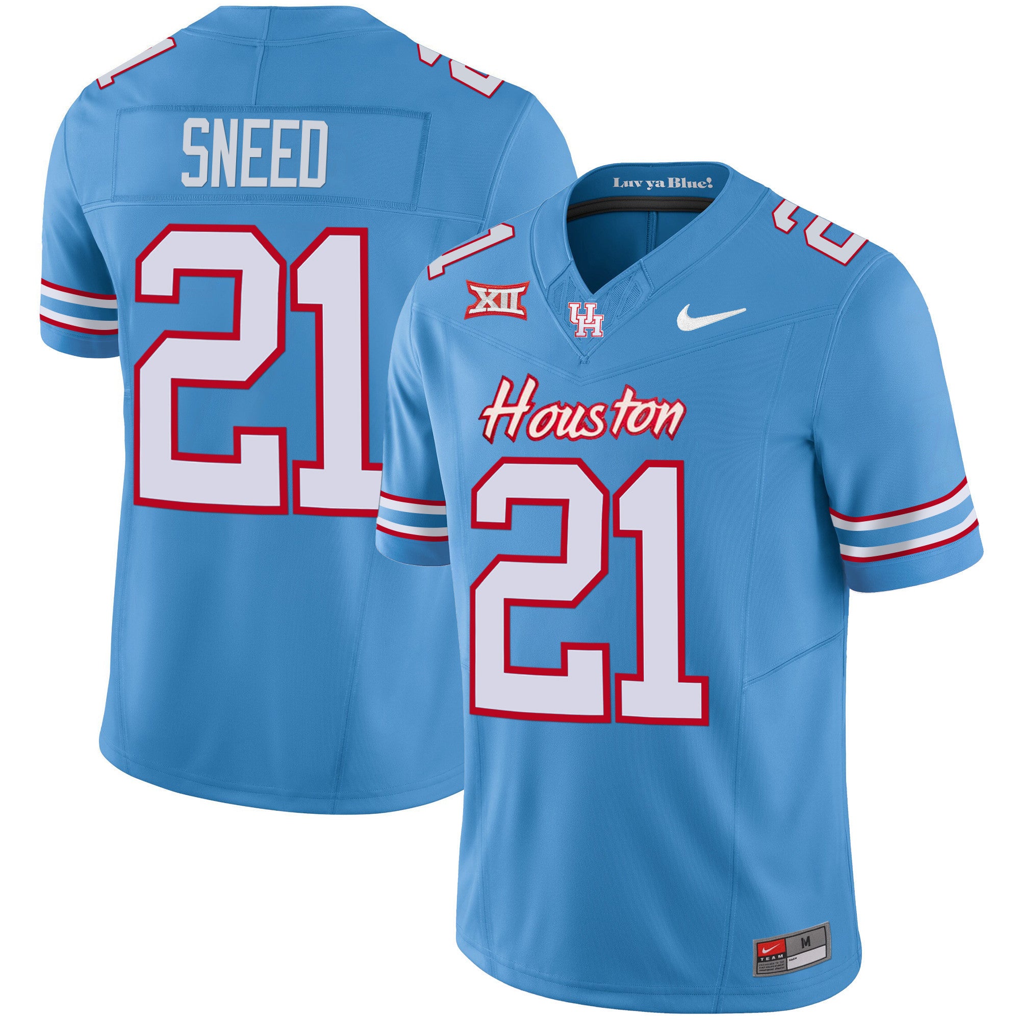 Men's Houston Cougars 2024 Oilers Inspired Vapor Limited Jersey V3 - All Stitched - Light Blue, Stacy Sneed