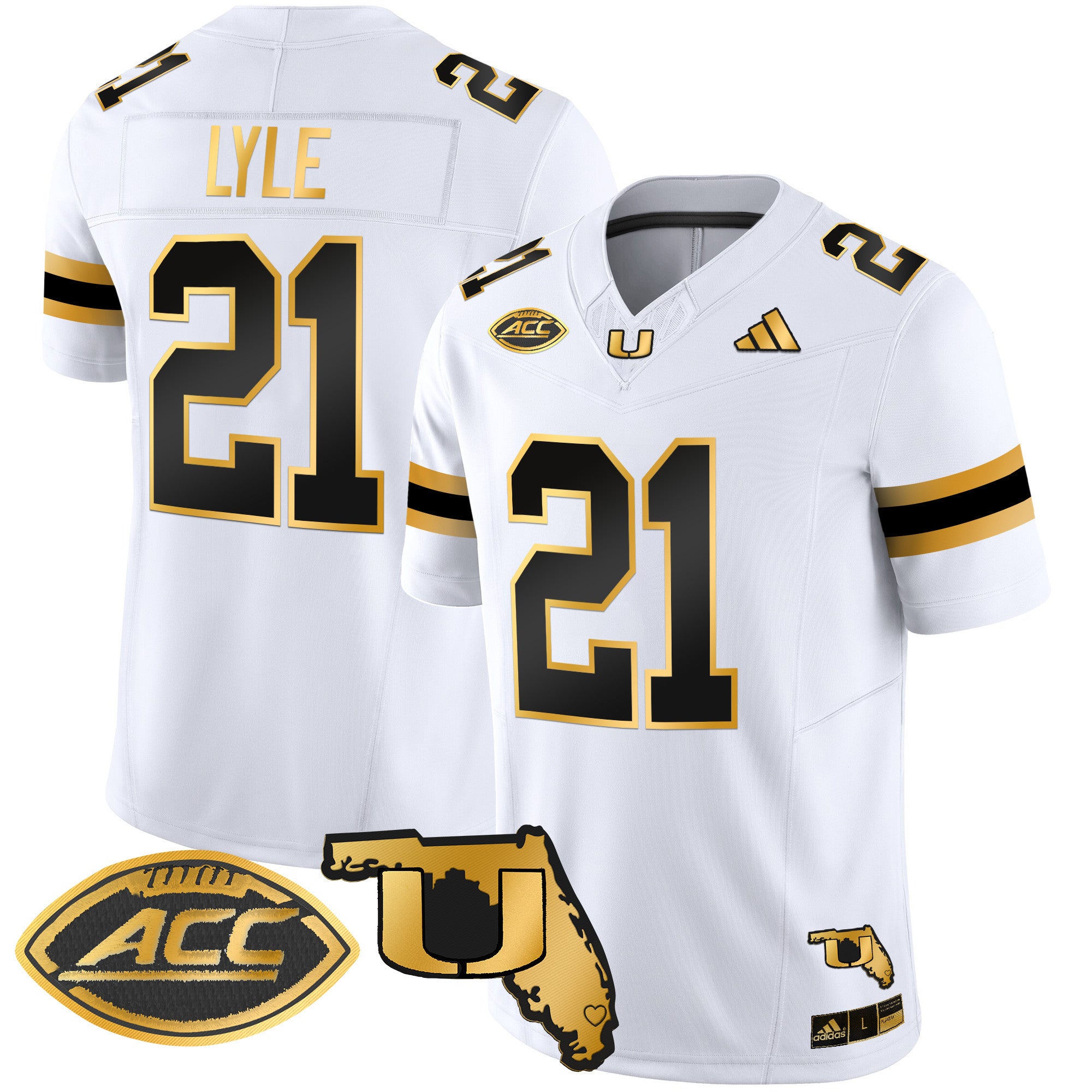 Men's Miami Hurricanes 2024 Florida Patch Gold Vapor Limited Jersey - All Stitched - White Gold, Jordan Lyle