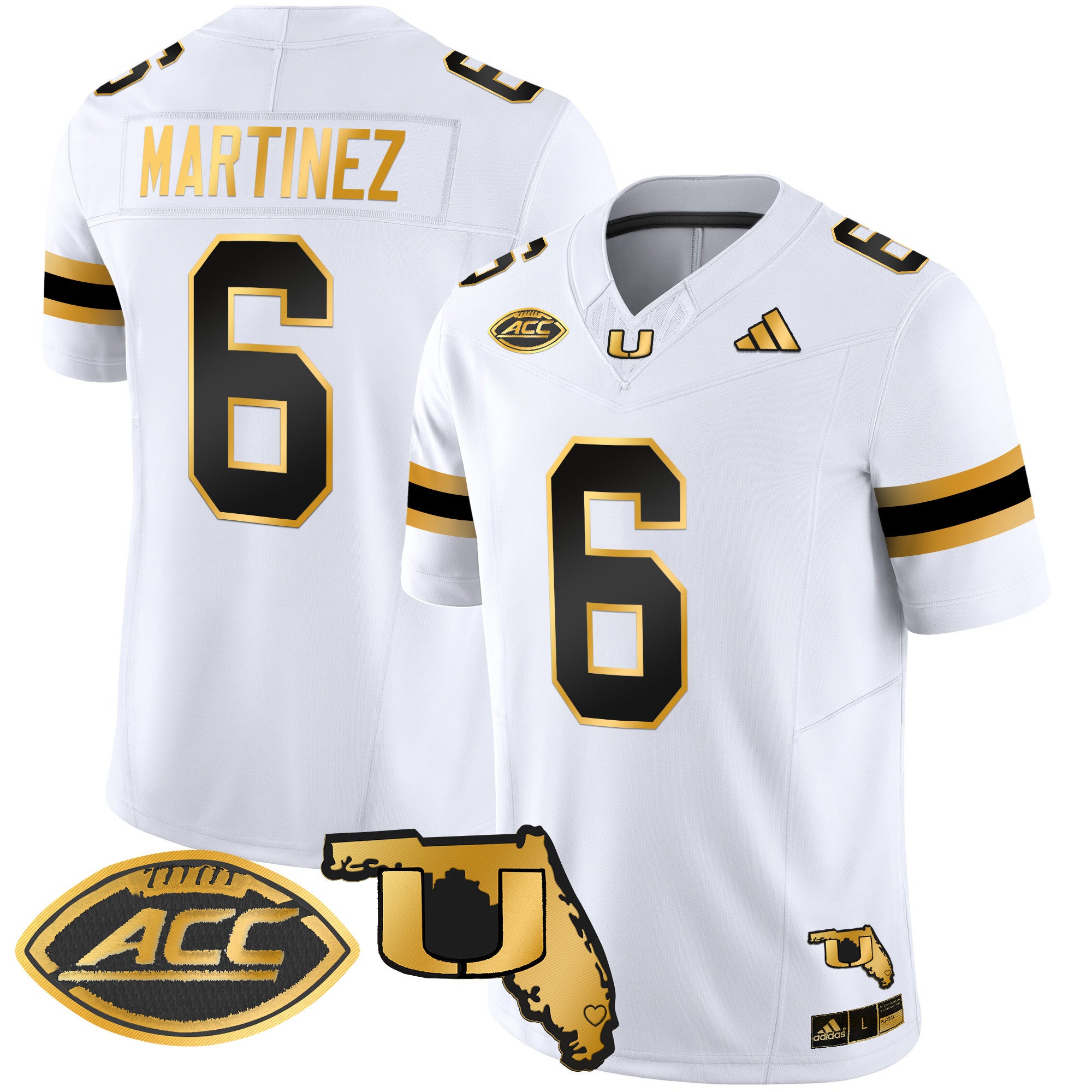 Men's Miami Hurricanes 2024 Florida Patch Gold Vapor Limited Jersey - All Stitched - White Gold, Damien Martinez