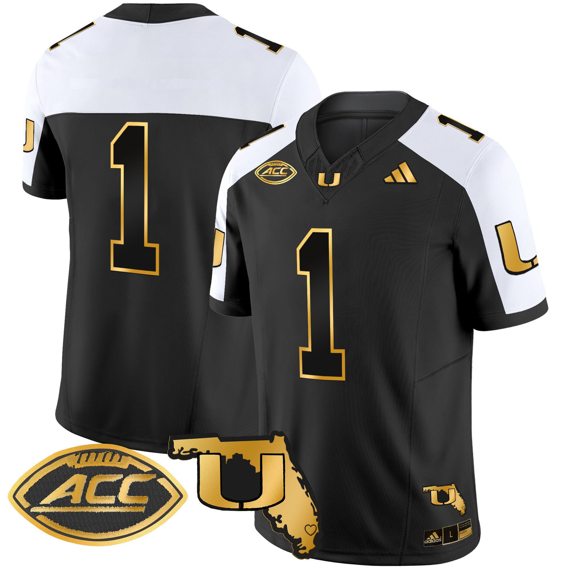 Men's Miami Hurricanes 2024 Florida Patch Gold Vapor Limited Jersey - All Stitched - Alternate, #1 Team