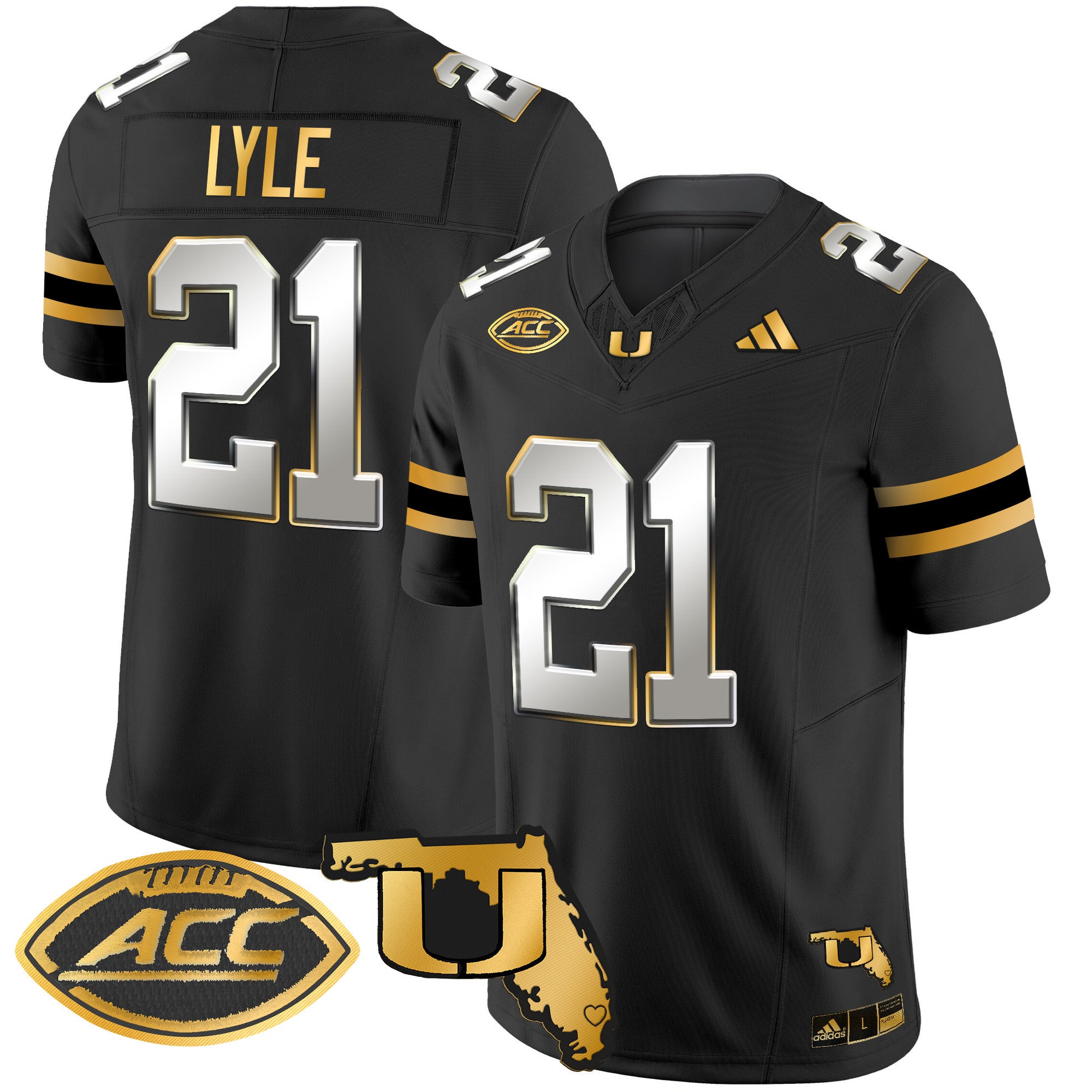 Men's Miami Hurricanes 2024 Florida Patch Gold Vapor Limited Jersey - All Stitched - Black Limited, Jordan Lyle