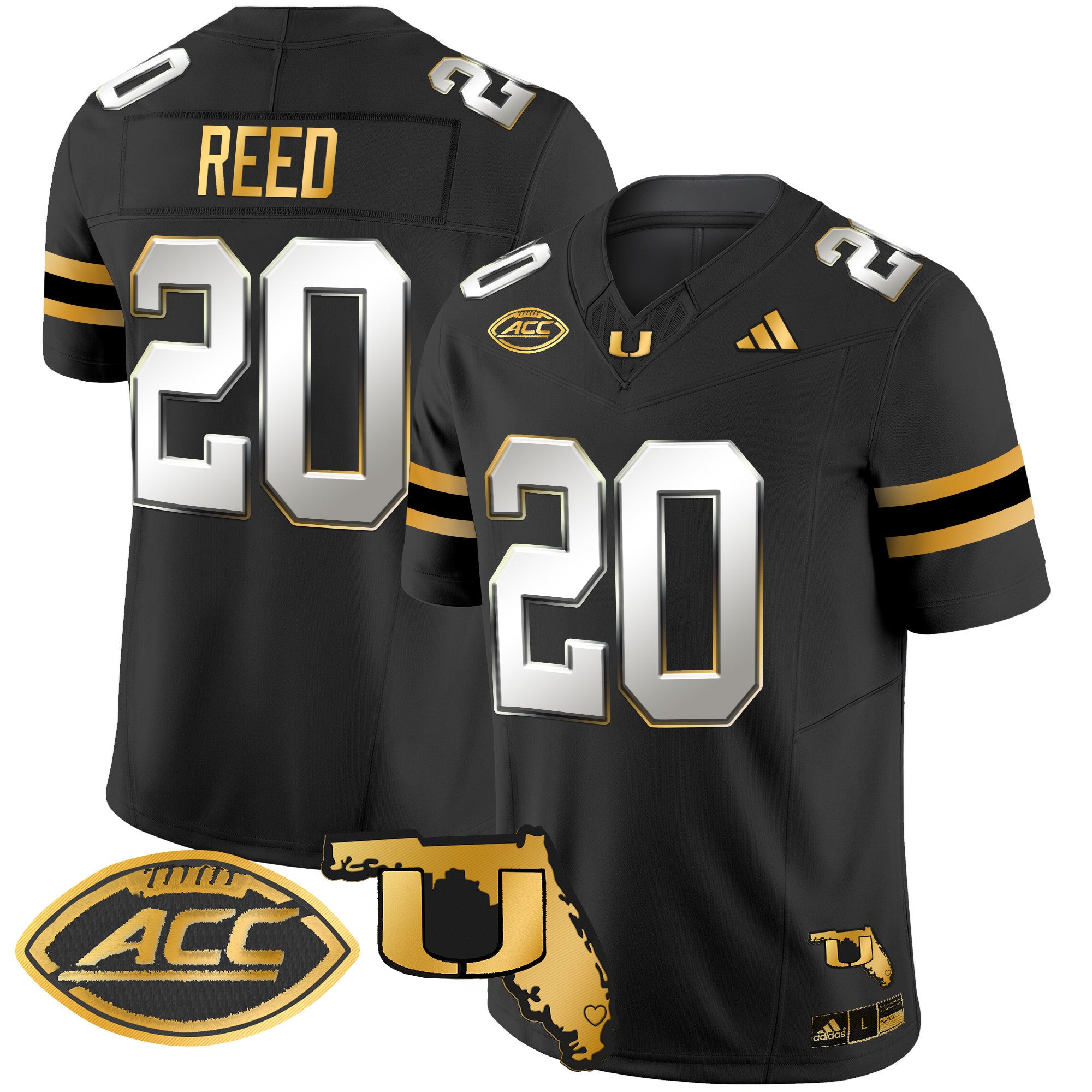 Men's Miami Hurricanes 2024 Florida Patch Gold Vapor Limited Jersey - All Stitched - Black Limited, Ed Reed
