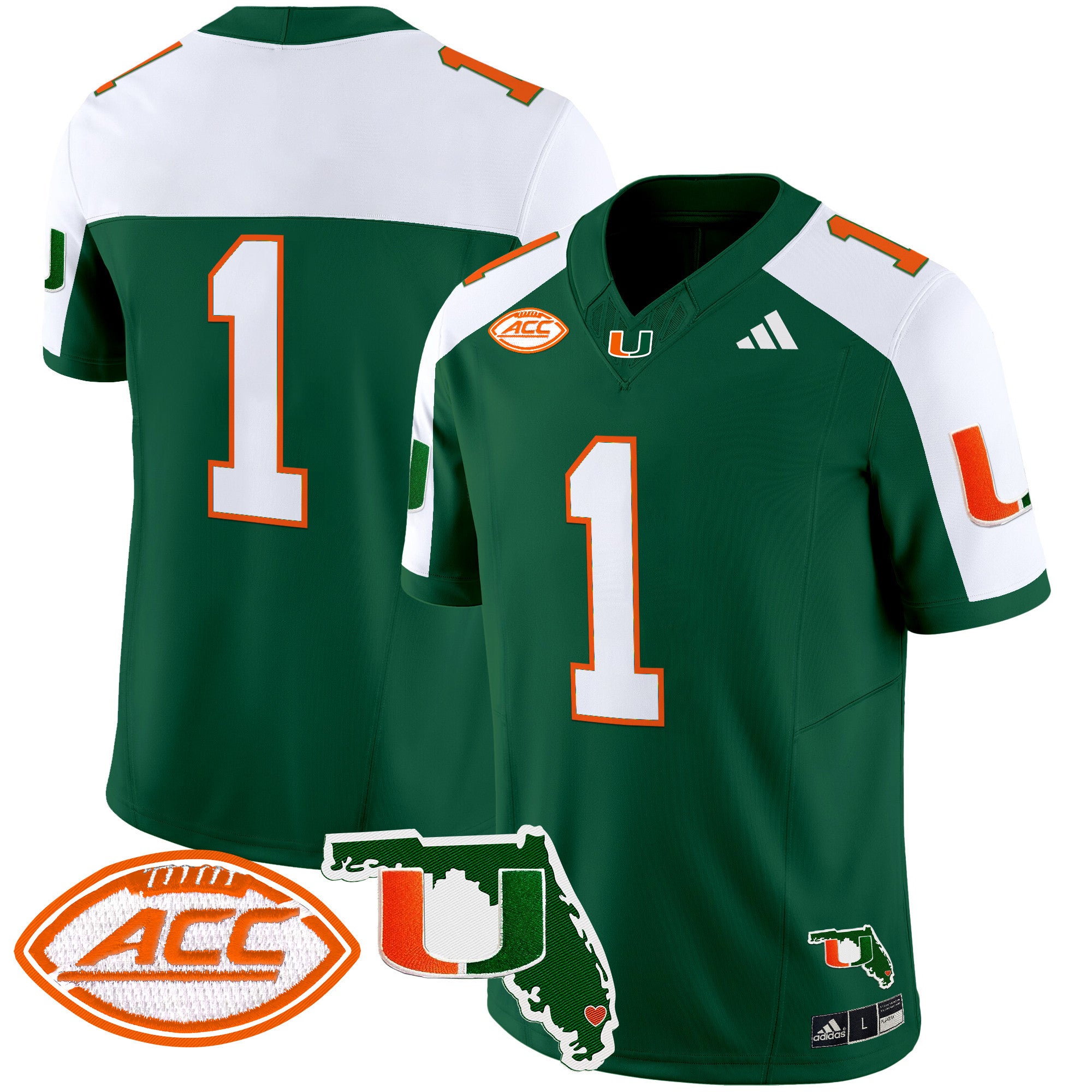 Men's Miami Hurricanes 2024 Florida Patch Vapor Limited Jersey - All Stitched - Green Alternate, #1 Team