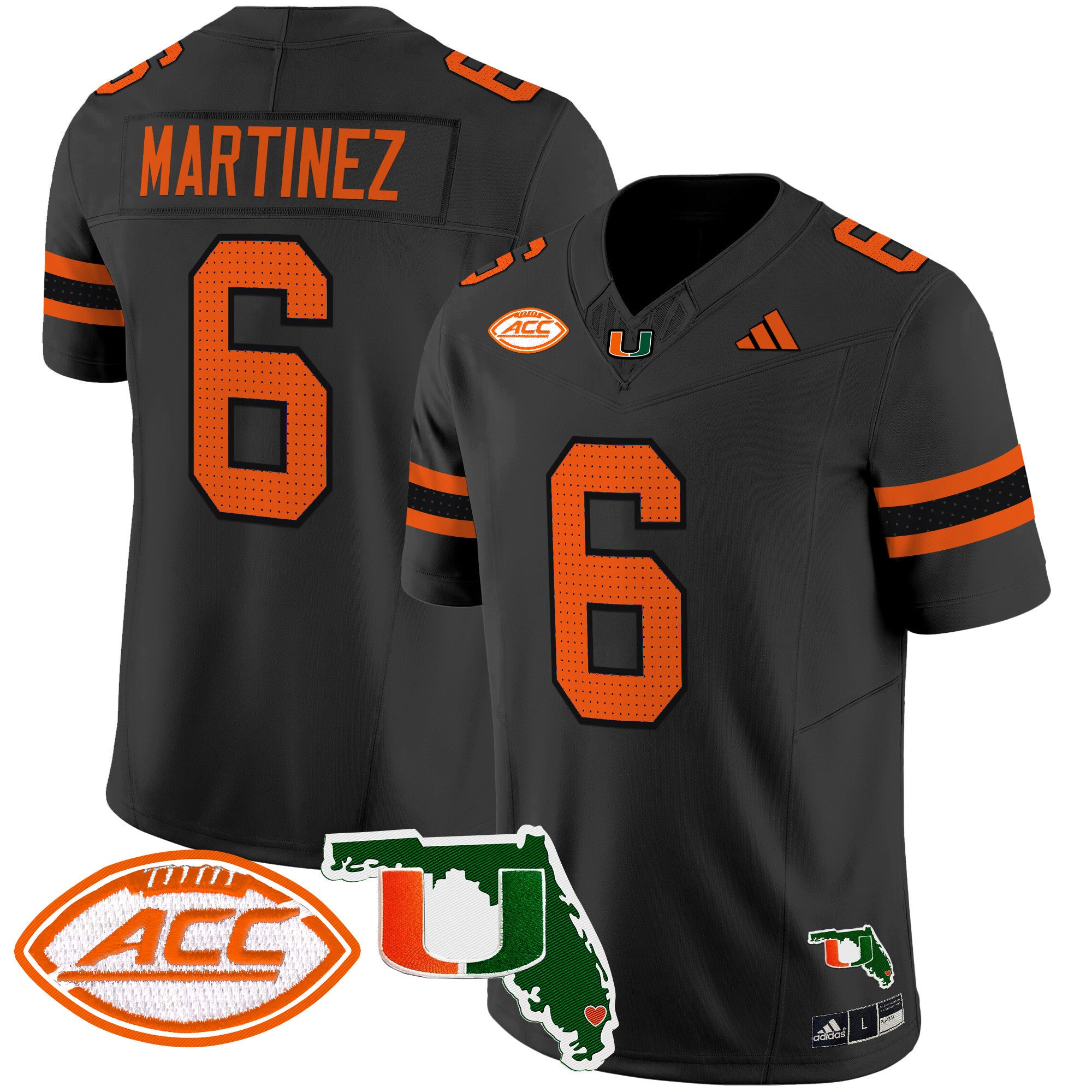 Men's Miami Hurricanes 2024 Florida Patch Vapor Limited Jersey - All Stitched - Black, Damien Martinez