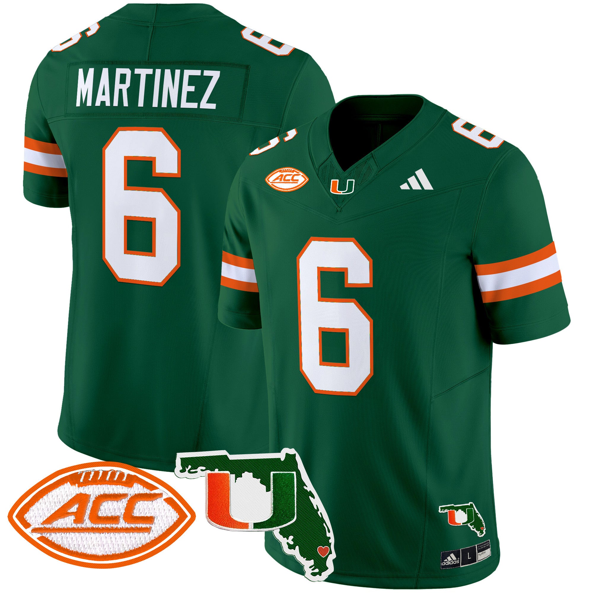 Men's Miami Hurricanes 2024 Florida Patch Vapor Limited Jersey - All Stitched - Green, Damien Martinez