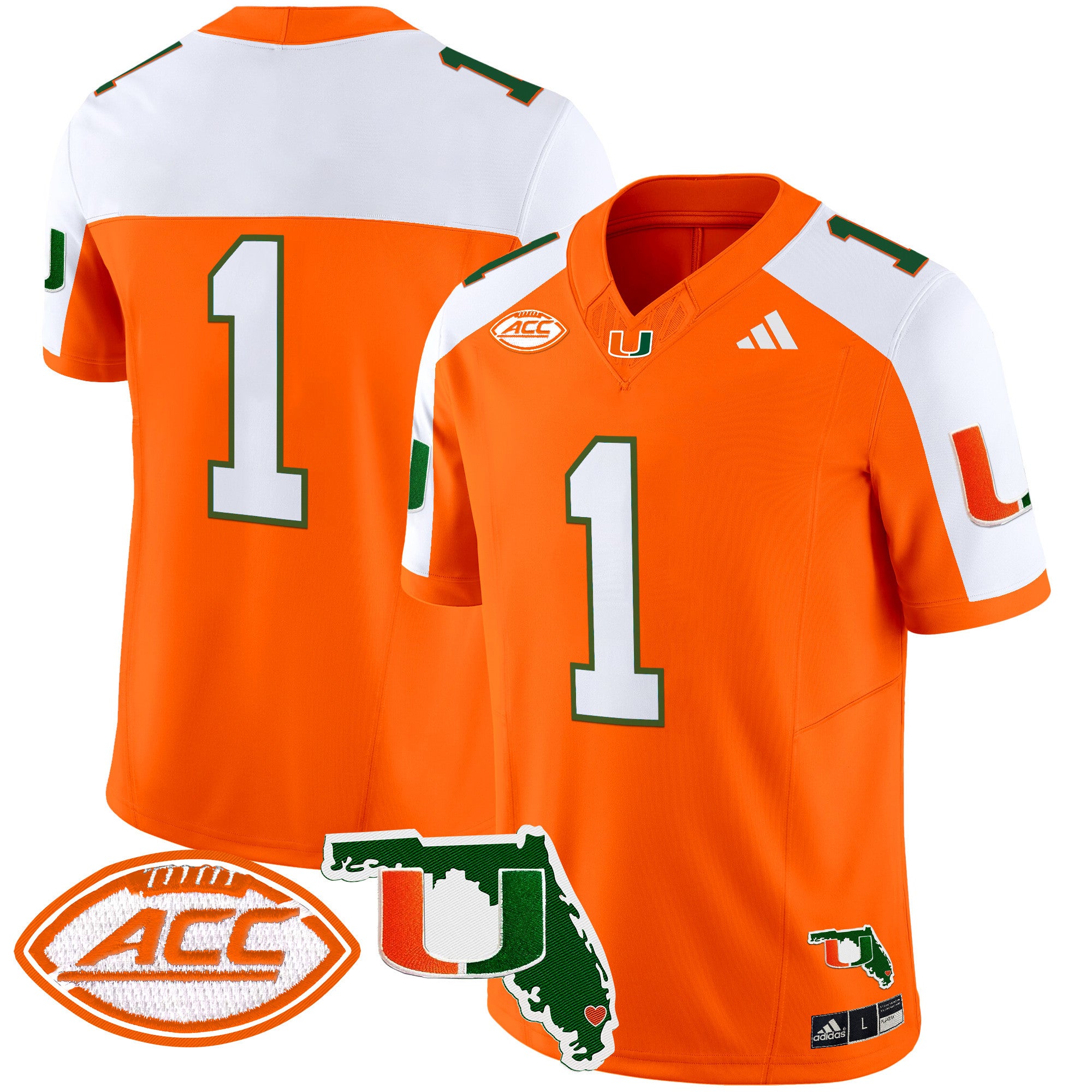 Men's Miami Hurricanes 2024 Florida Patch Vapor Limited Jersey - All Stitched - Orange Alternate, #1 Team