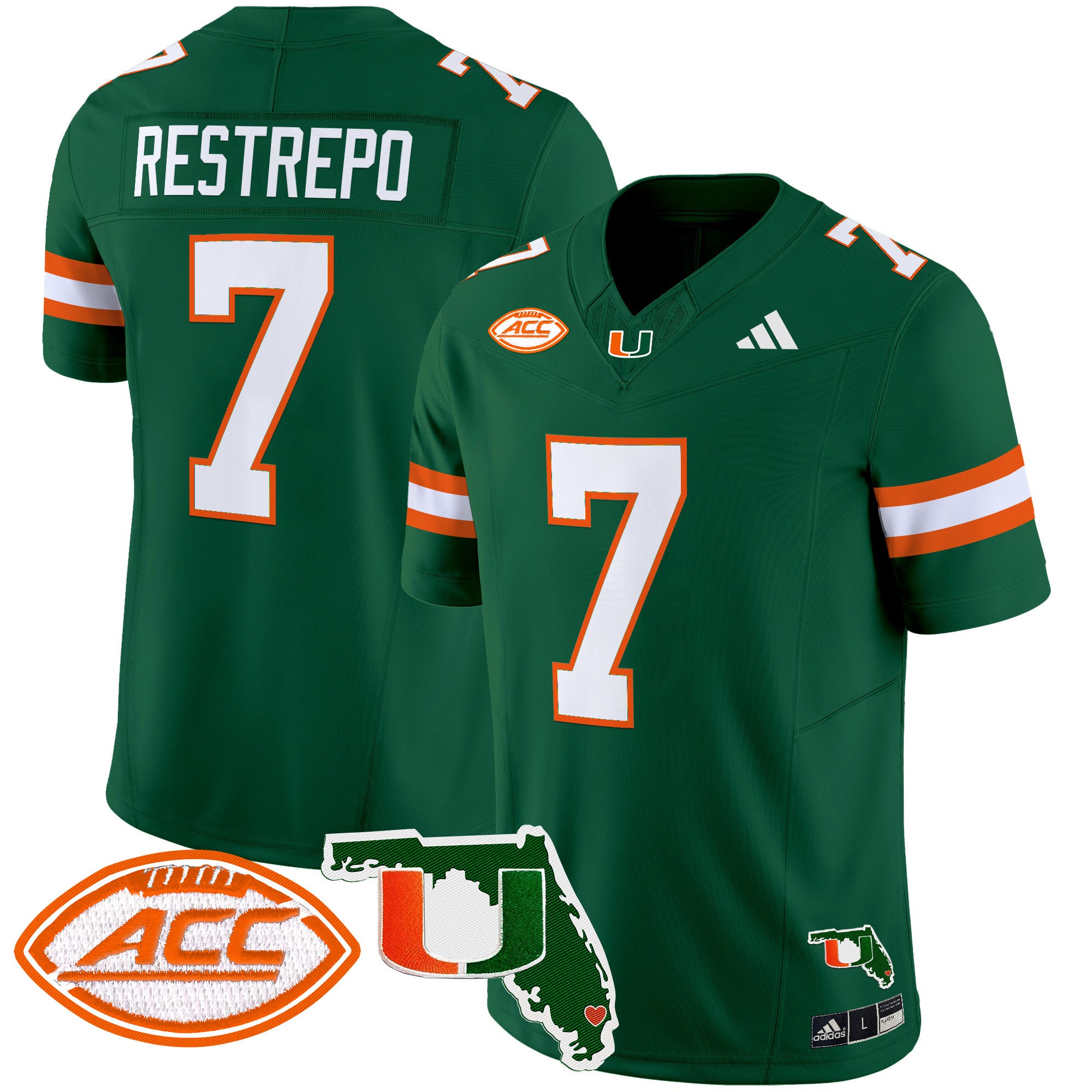 Men's Miami Hurricanes 2024 Florida Patch Vapor Limited Jersey - All Stitched - Green, Xavier Restrepo