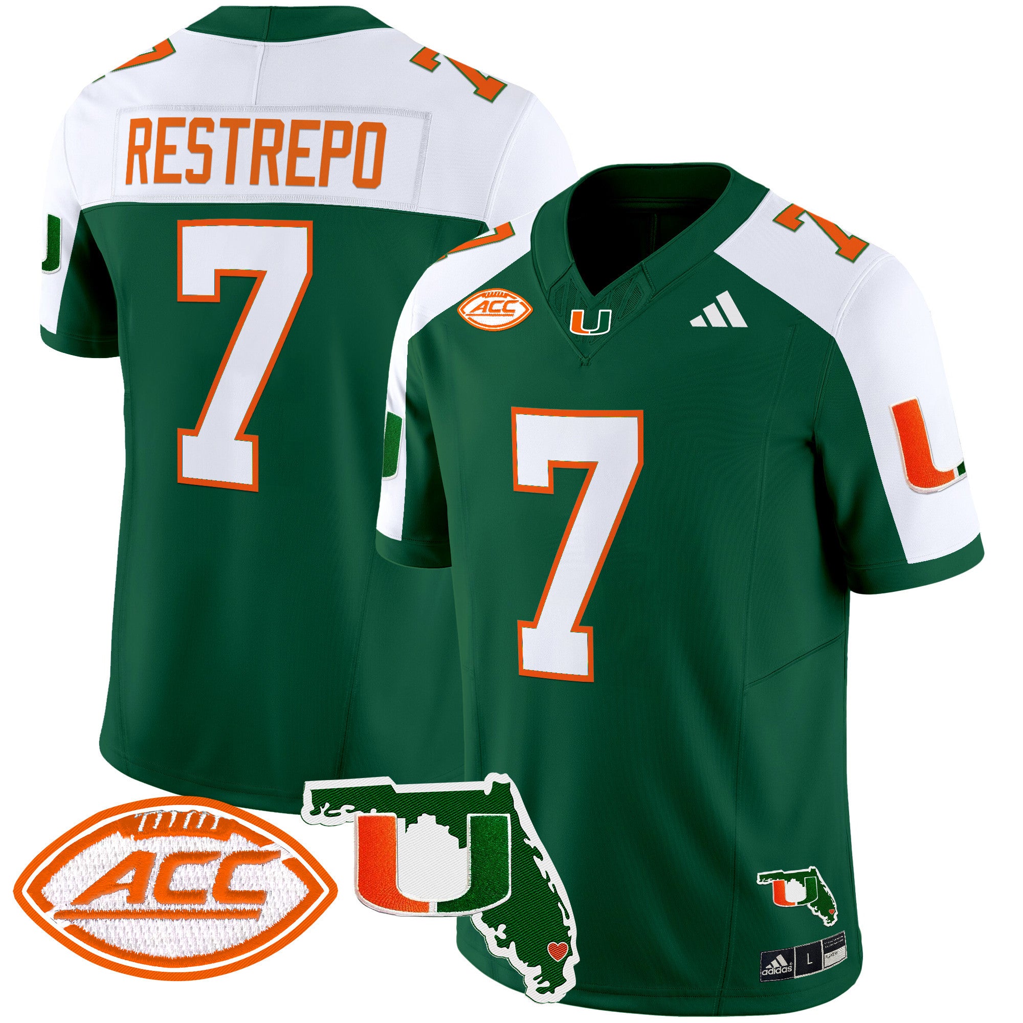 Men's Miami Hurricanes 2024 Florida Patch Vapor Limited Jersey - All Stitched - Green Alternate, Xavier Restrepo