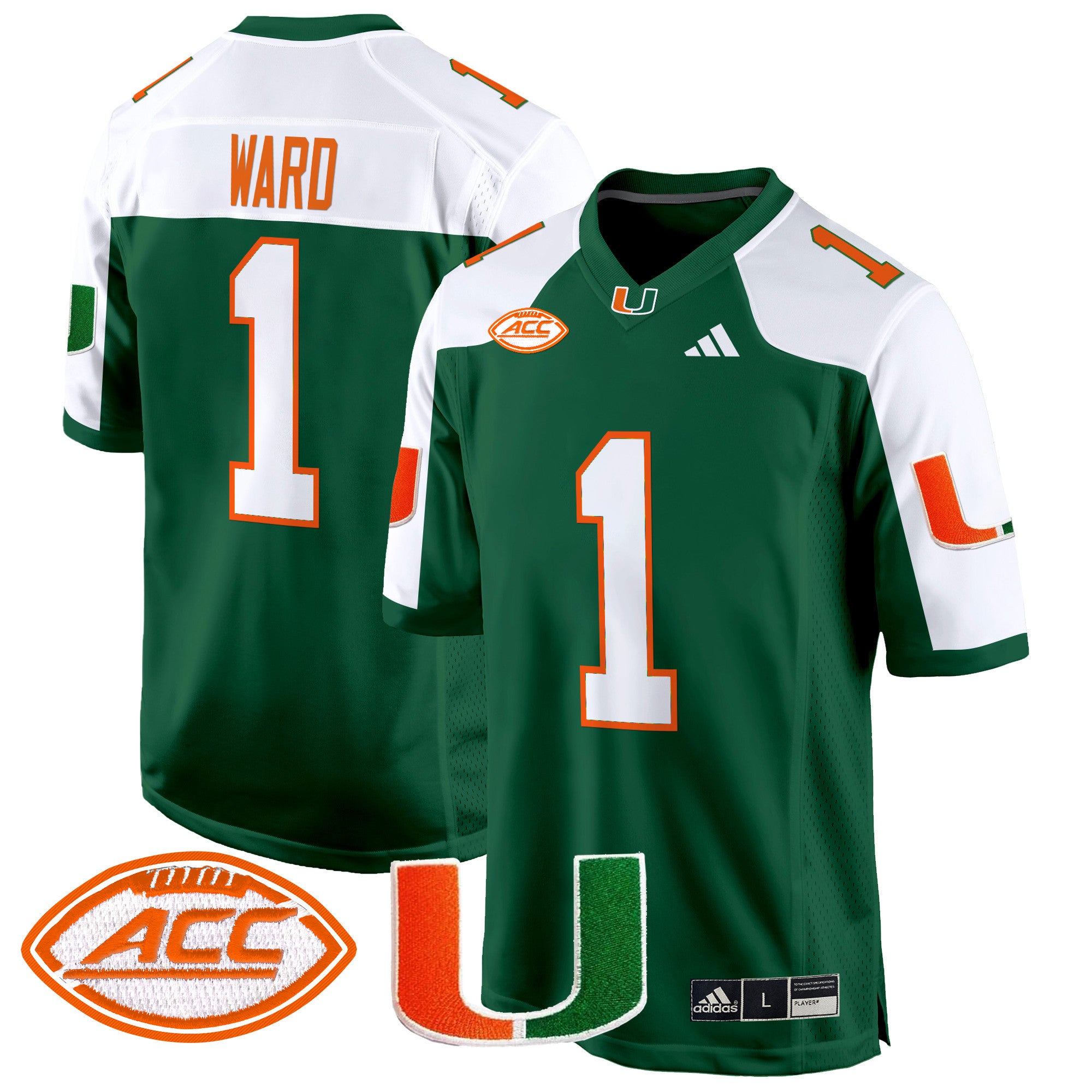 Men's Miami Hurricanes 2024 Game Jersey - All Stitched - Green Alternate, Cam Ward