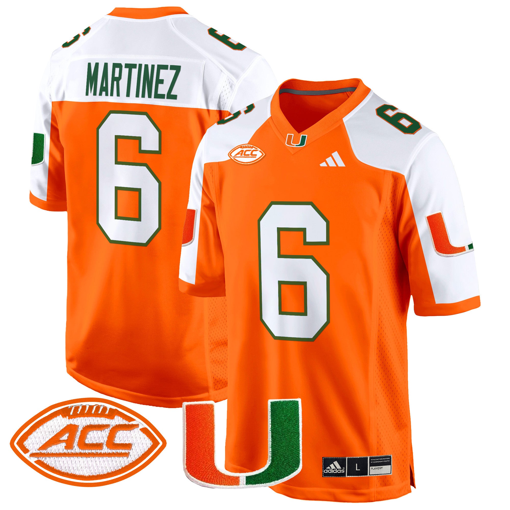 Men's Miami Hurricanes 2024 Game Jersey - All Stitched - Orange Alternate, Damien Martinez
