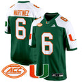 Men's Miami Hurricanes 2024 Game Jersey - All Stitched - Green Alternate, Damien Martinez