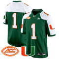 Men's Miami Hurricanes 2024 Game Jersey - All Stitched - Green Alternate, #1 Team