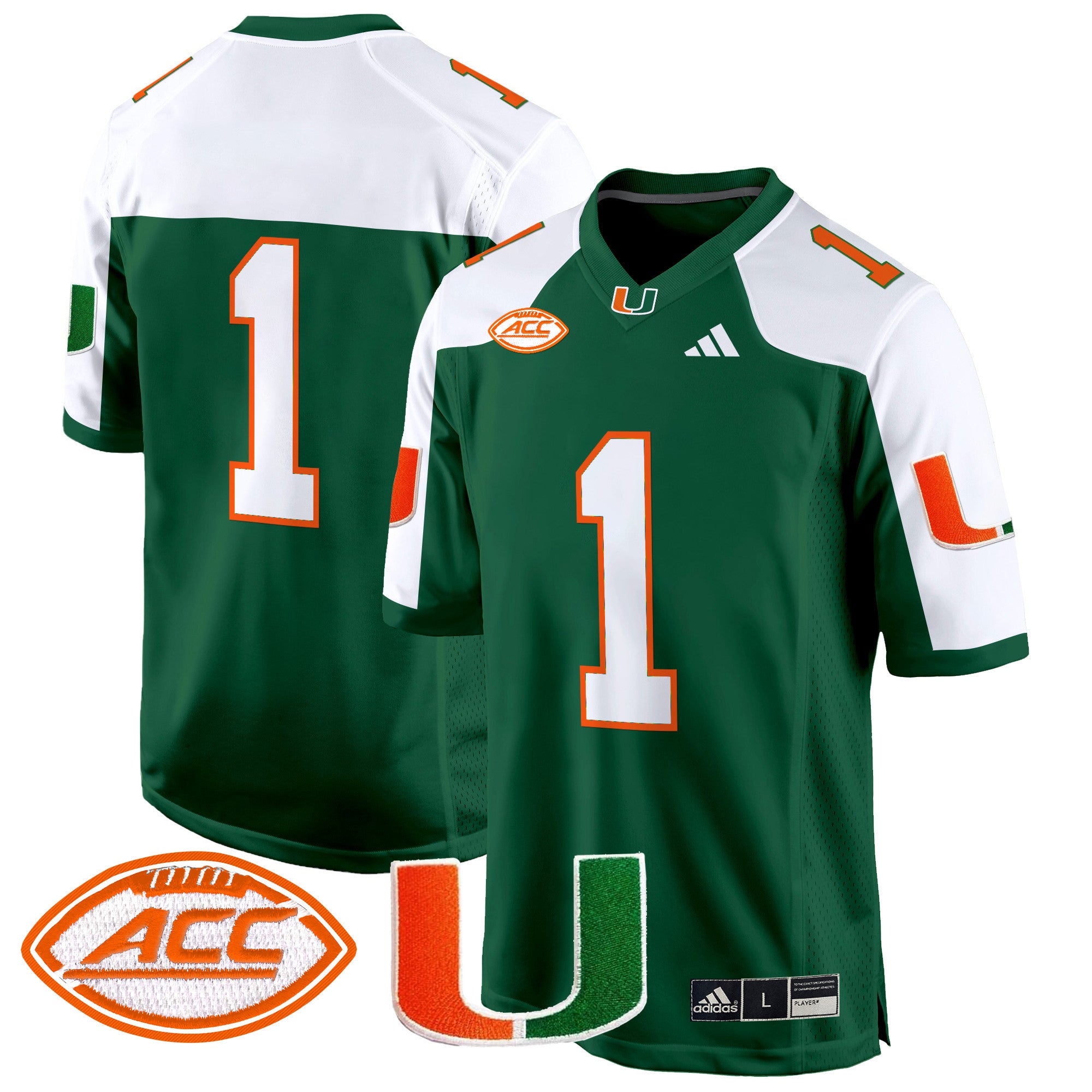 Men's Miami Hurricanes 2024 Game Jersey - All Stitched - Green Alternate, #1 Team