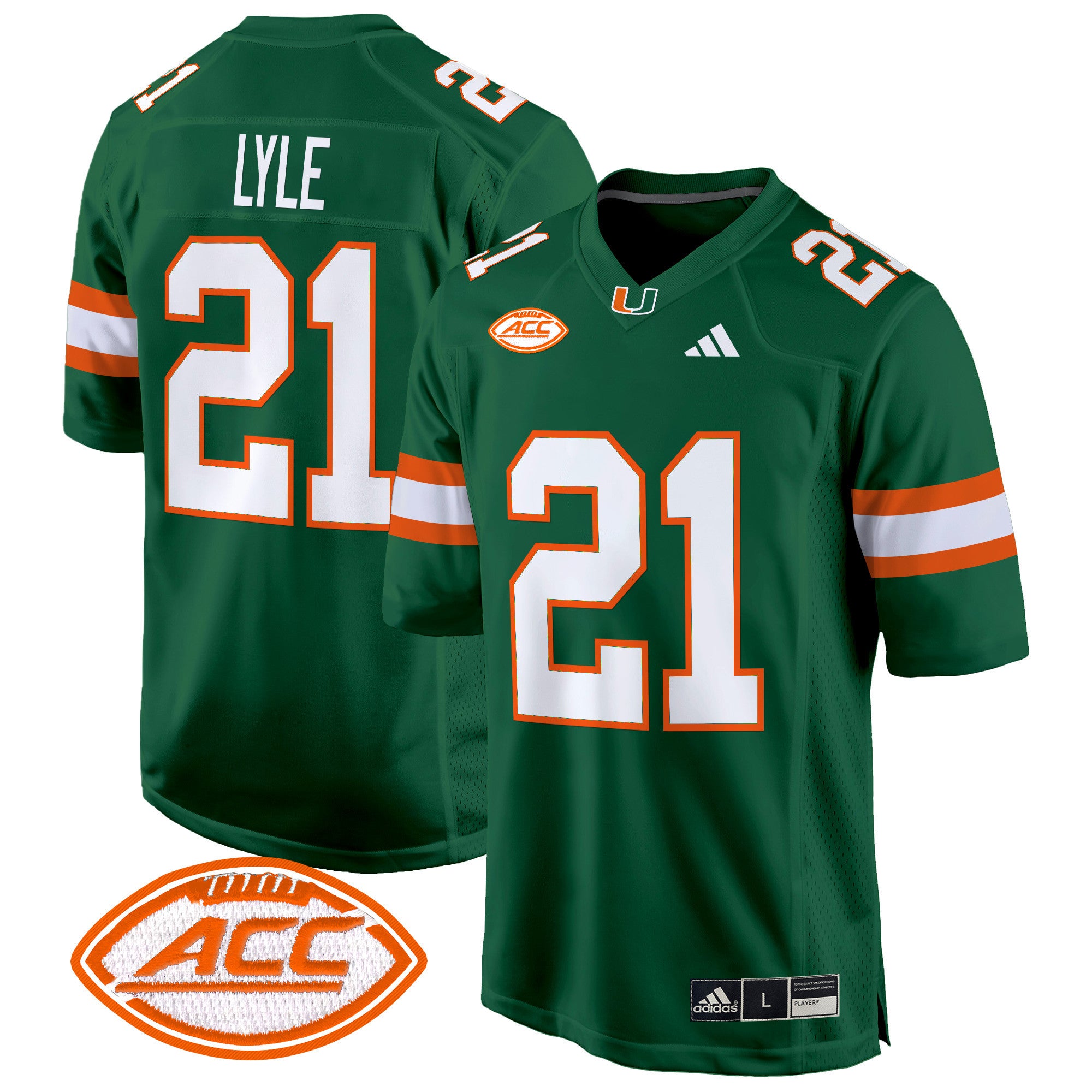 Men's Miami Hurricanes 2024 Game Jersey - All Stitched - Green, Jordan Lyle