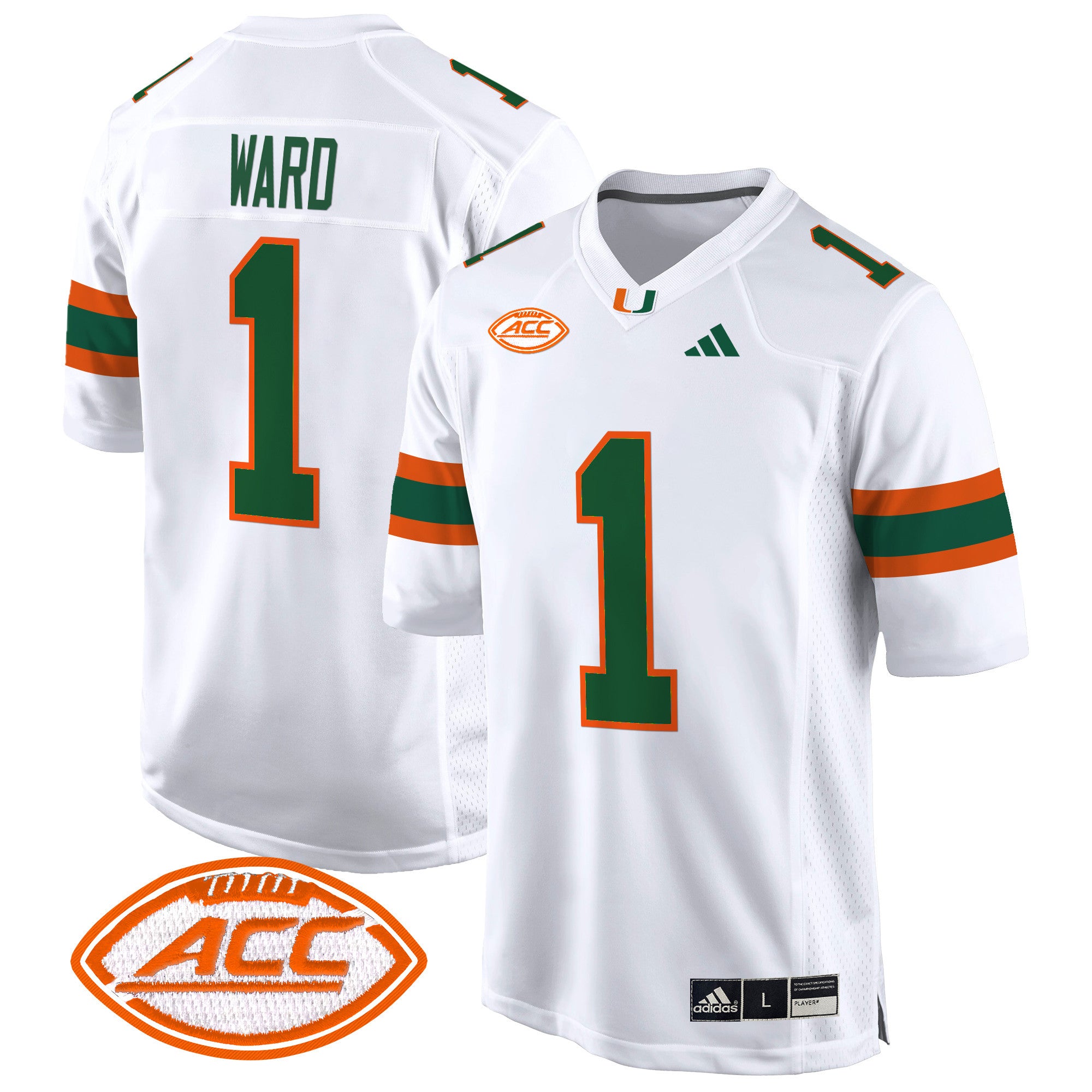 Men's Miami Hurricanes 2024 Game Jersey - All Stitched - White, Cam Ward
