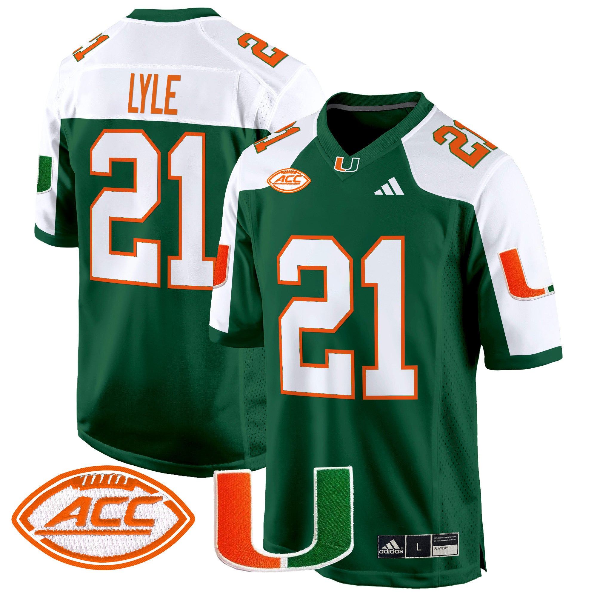 Men's Miami Hurricanes 2024 Game Jersey - All Stitched - Green Alternate, Jordan Lyle