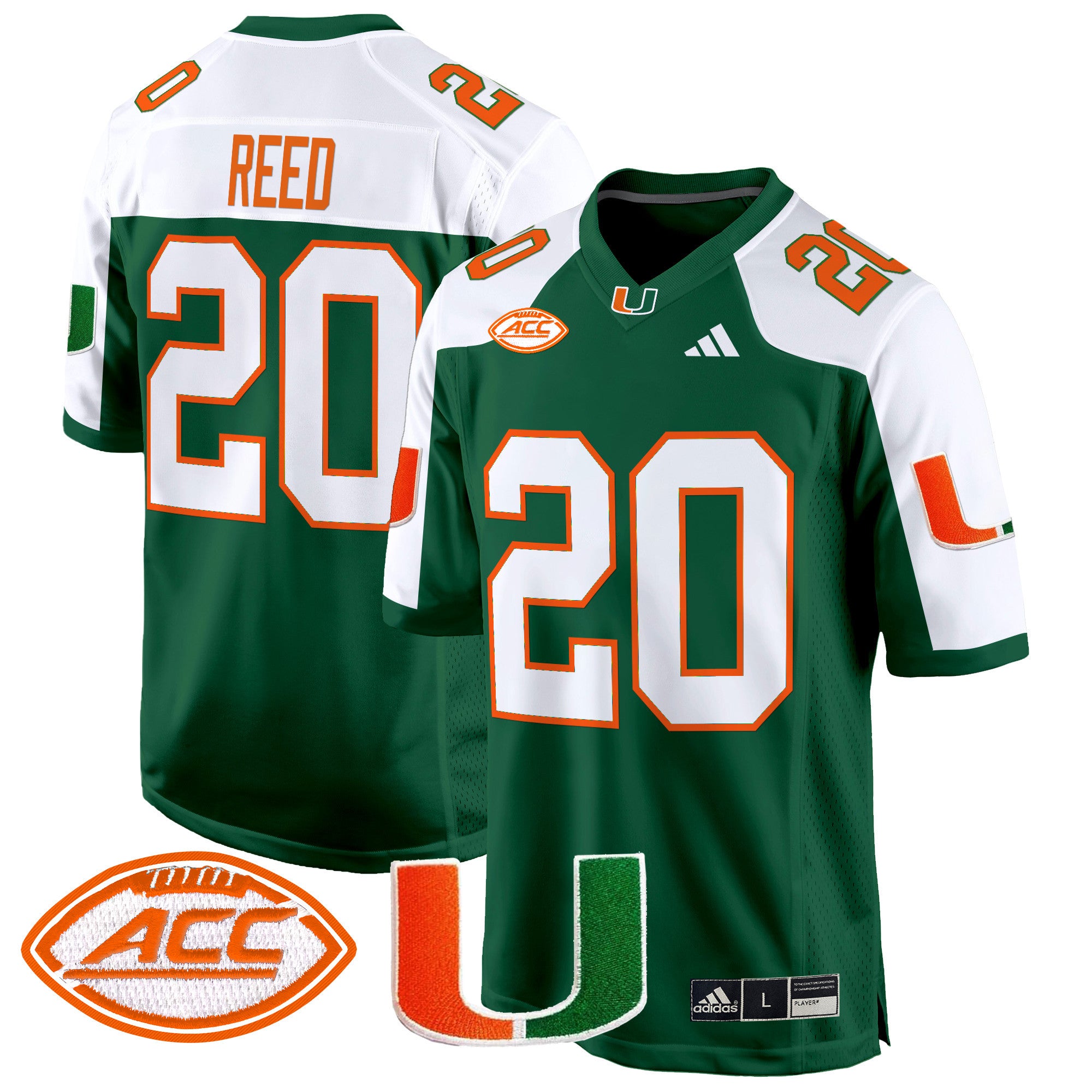 Men's Miami Hurricanes 2024 Game Jersey - All Stitched - Green Alternate, Ed Reed