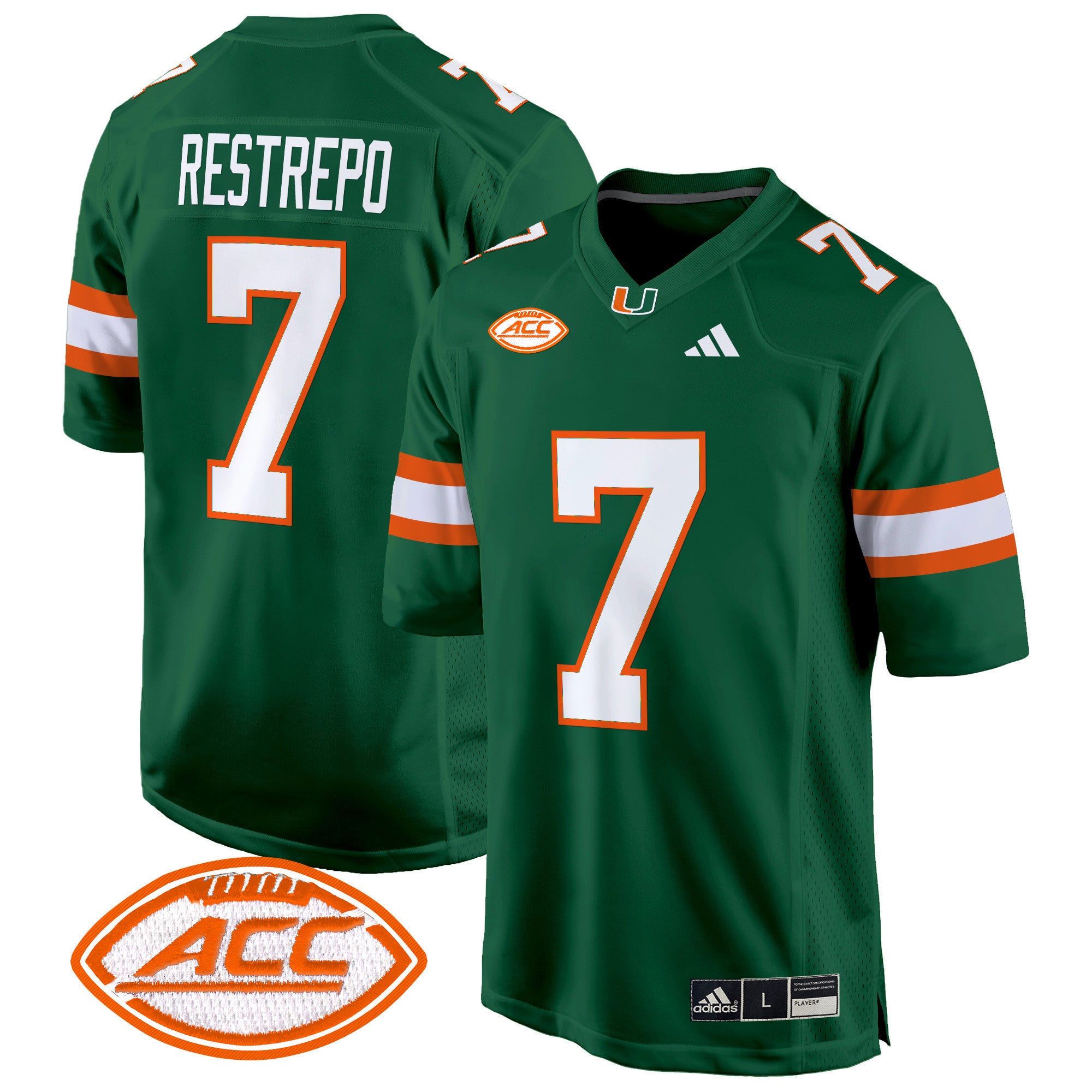 Men's Miami Hurricanes 2024 Game Jersey - All Stitched - Green, Xavier Restrepo