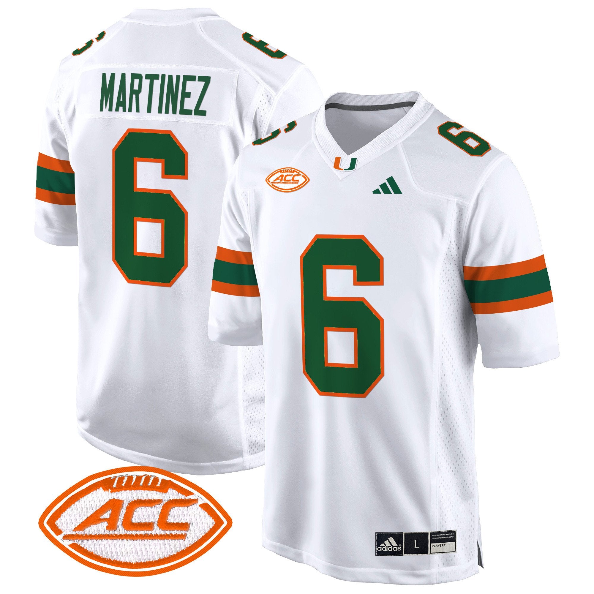 Men's Miami Hurricanes 2024 Game Jersey - All Stitched - White, Damien Martinez