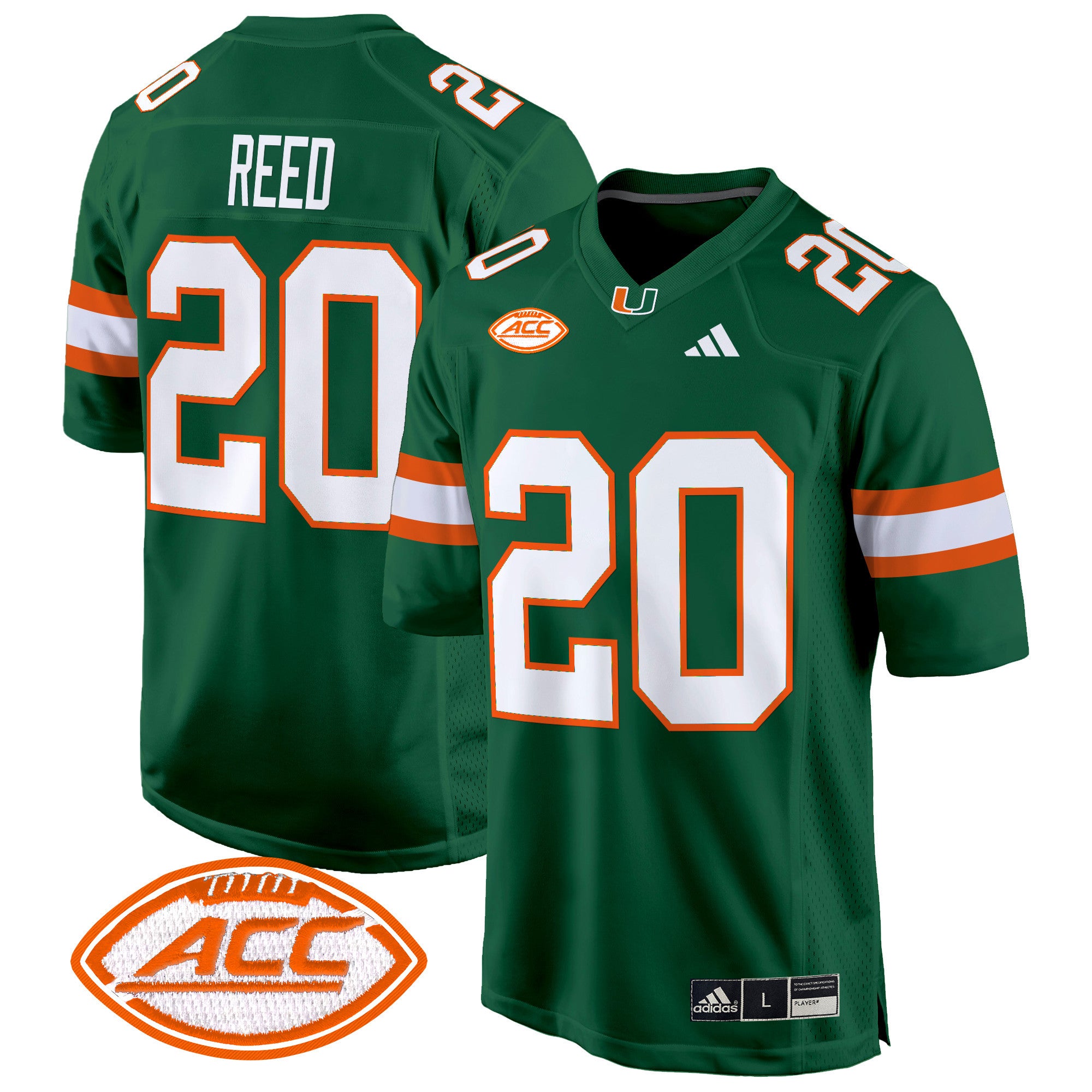 Men's Miami Hurricanes 2024 Game Jersey - All Stitched - Green, Ed Reed
