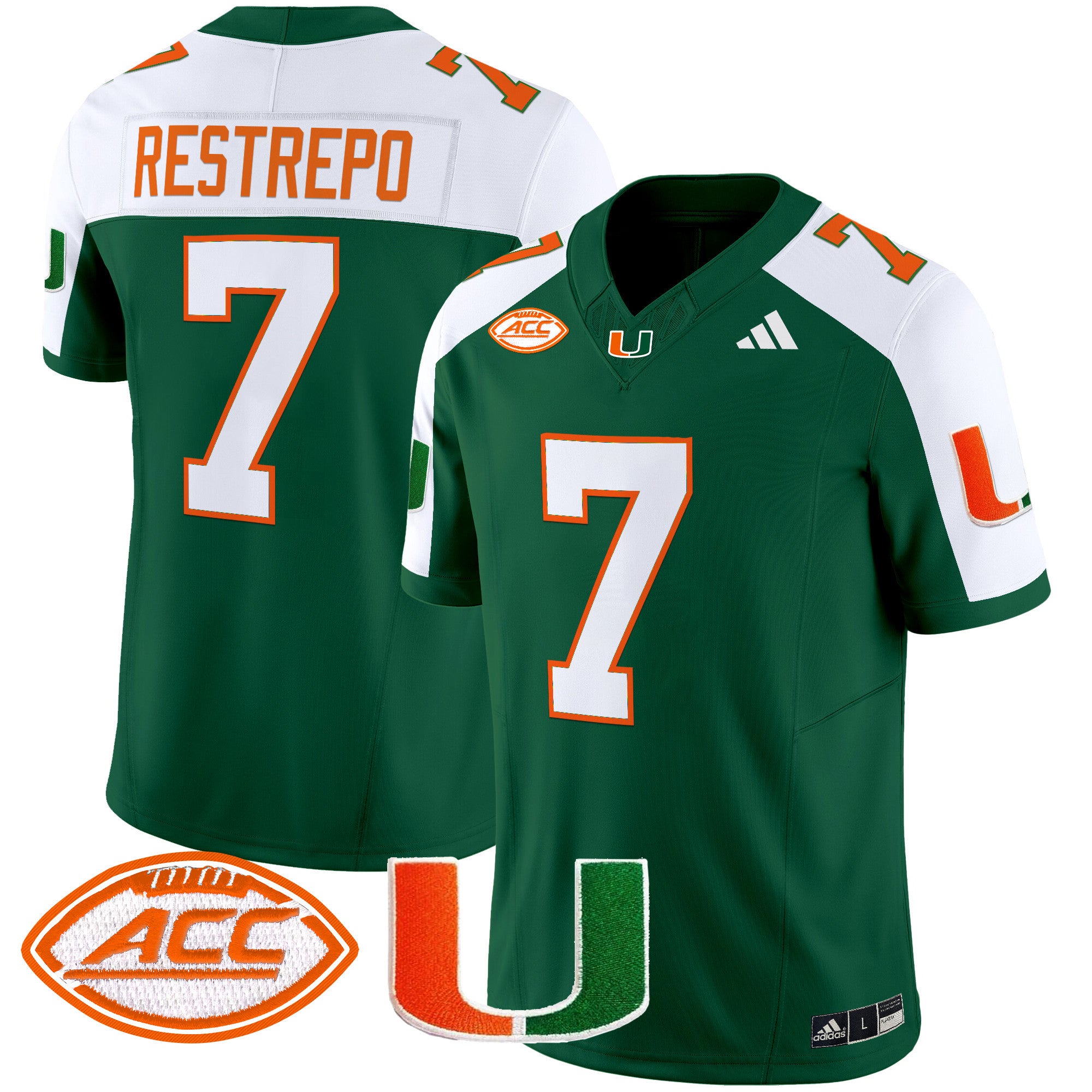 Men's Miami Hurricanes 2024 Vapor Limited Jersey - All Stitched - Green Alternate, Xavier Restrepo