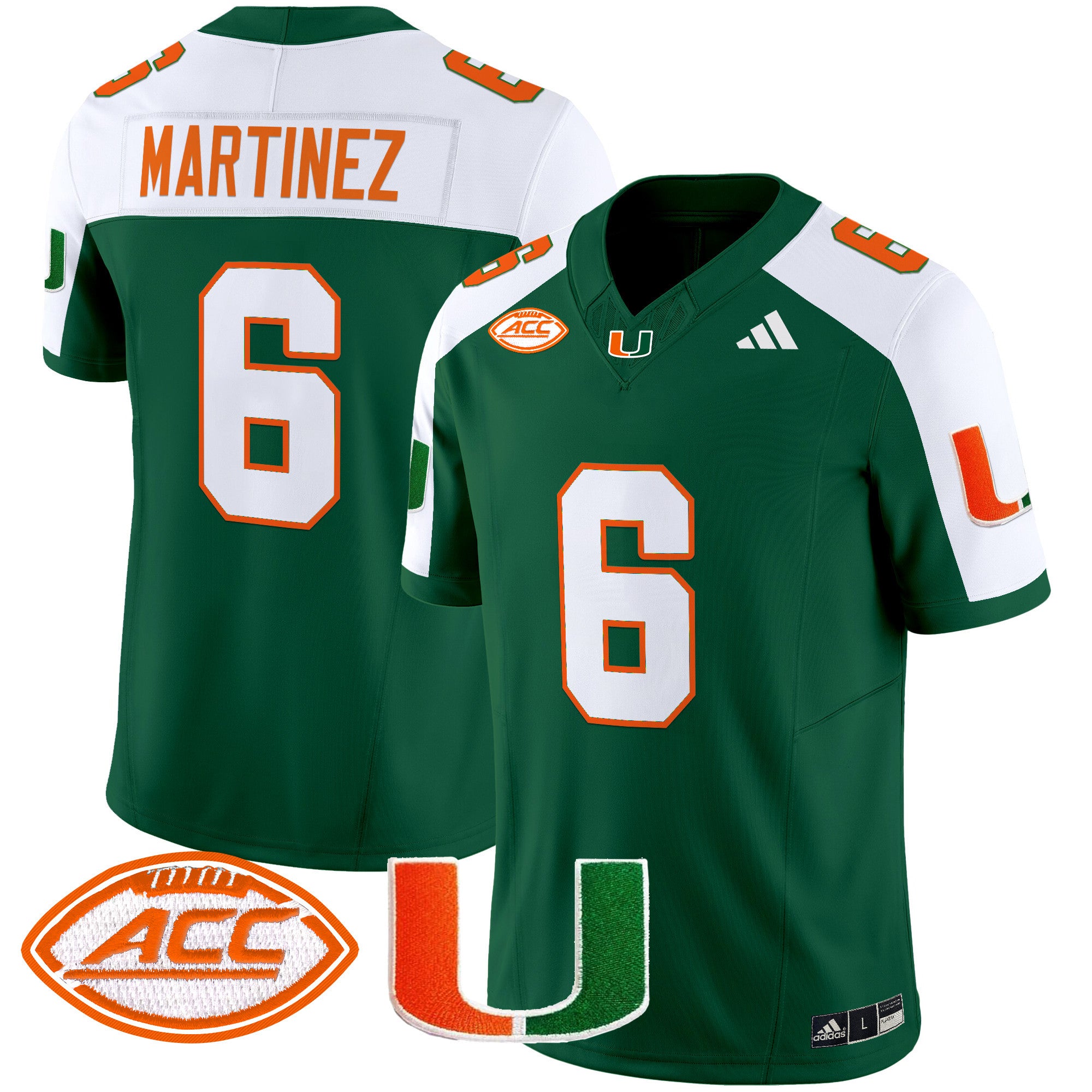 Men's Miami Hurricanes 2024 Vapor Limited Jersey - All Stitched - Green Alternate, Damien Martinez