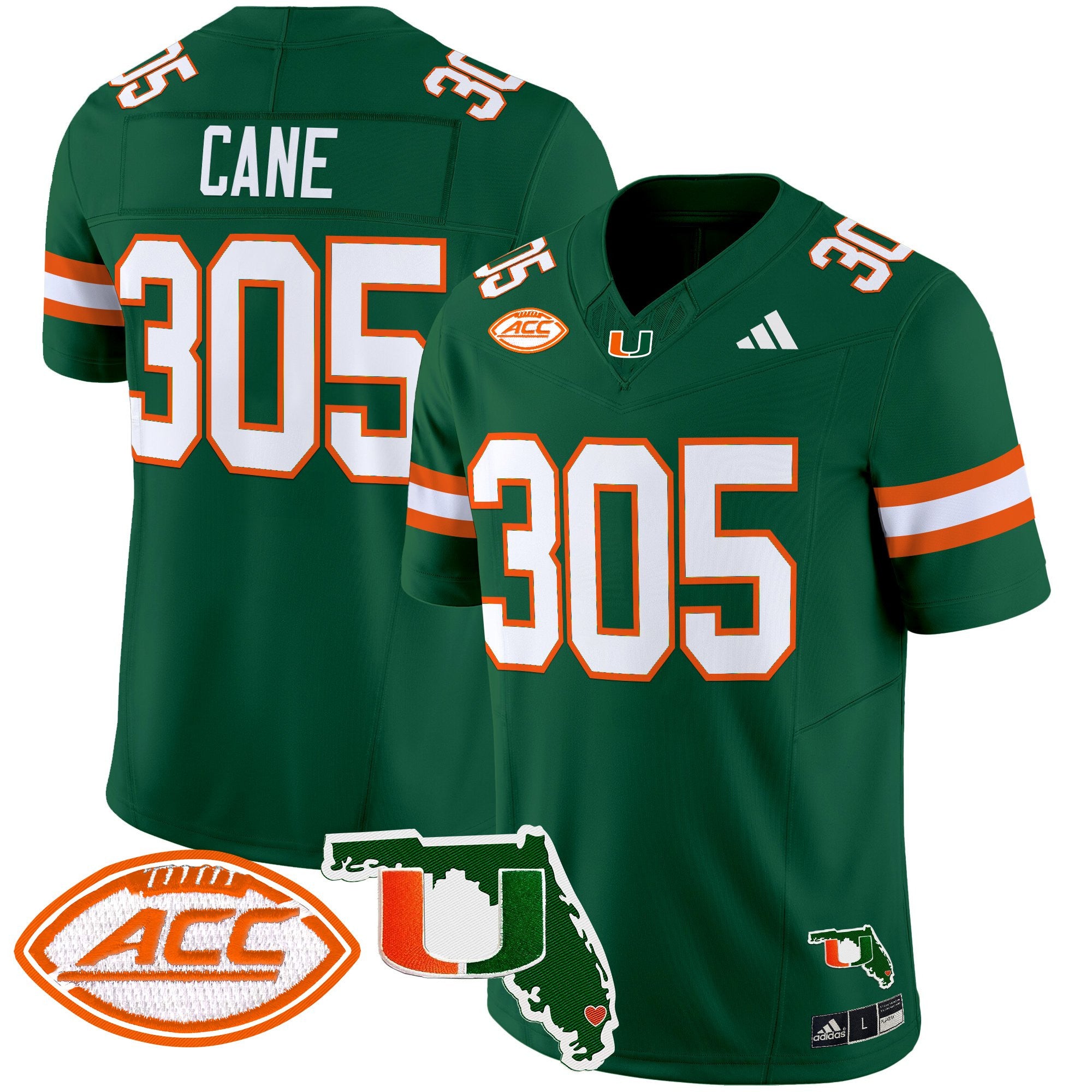 Men's Miami Hurricanes 2025 Florida Patch Vapor Limited Jersey - All Stitched - Green, Cane 305