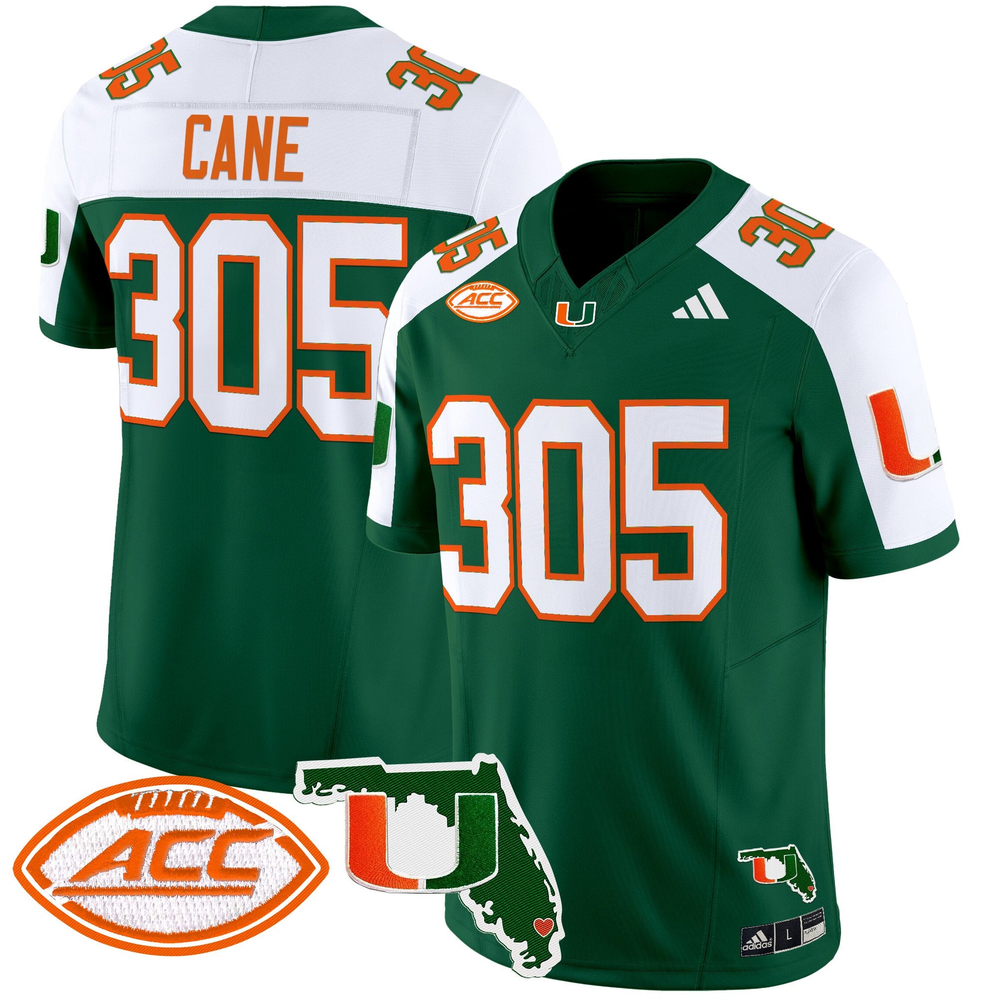 Men's Miami Hurricanes 2025 Florida Patch Vapor Limited Jersey - All Stitched - Green Alternate, Cane 305