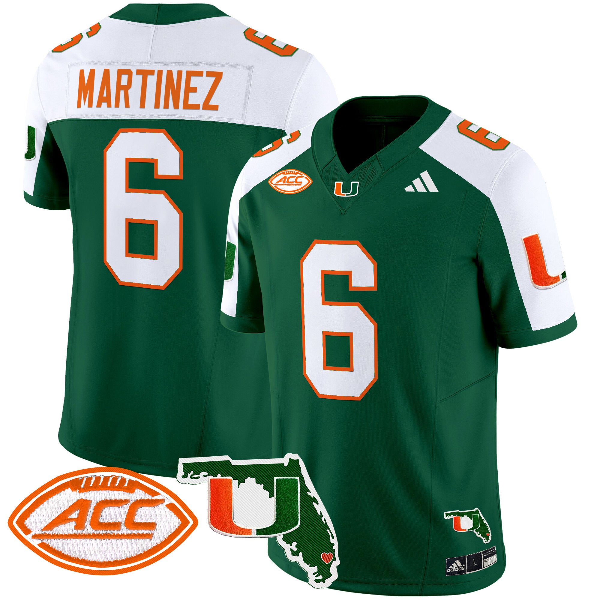 Men's Miami Hurricanes 2025 Florida Patch Vapor Limited Jersey - All Stitched - Green Alternate, Damien Martinez