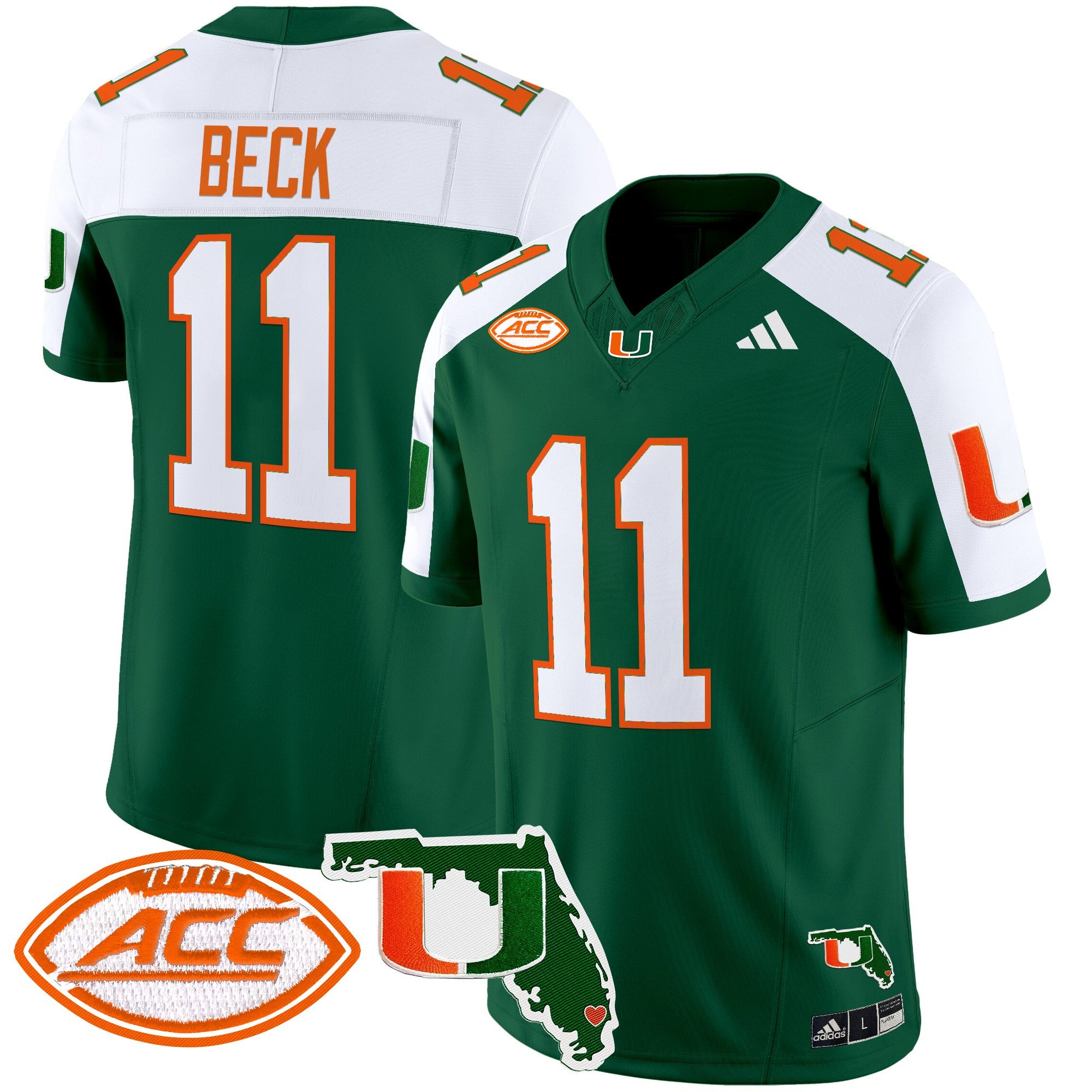 Men's Miami Hurricanes 2025 Florida Patch Vapor Limited Jersey - All Stitched - Green Alternate, Carson Beck