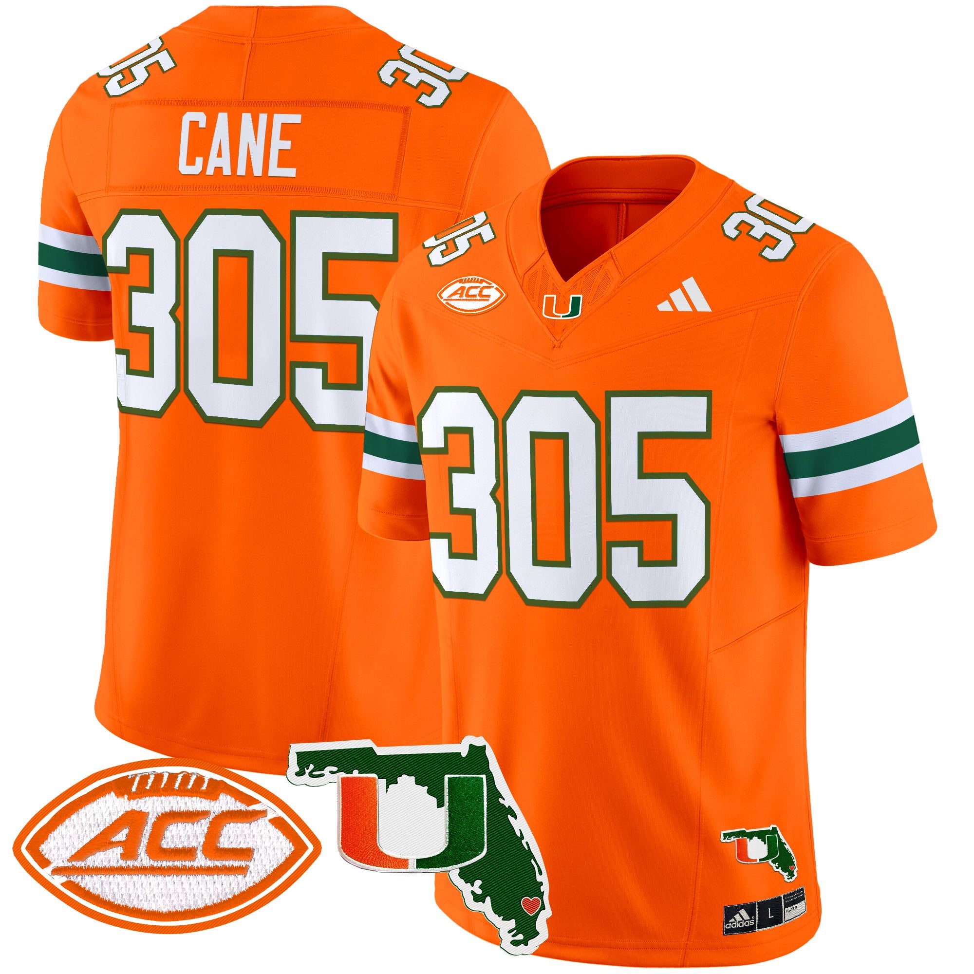 Men's Miami Hurricanes 2025 Florida Patch Vapor Limited Jersey - All Stitched - Orange, Cane 305