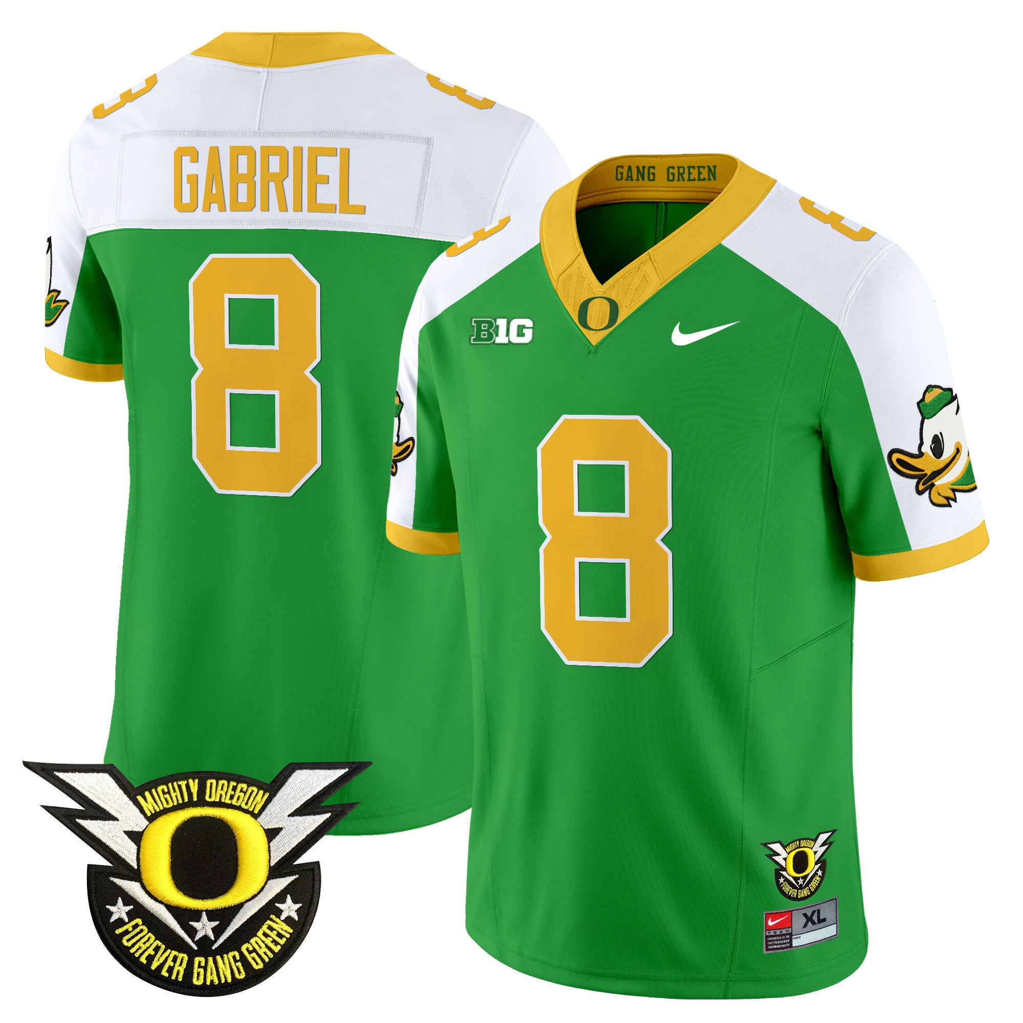Men's Oregon Ducks 2024 BIG & Forever Gang Green Patch Vapor Limited Jersey - All Stitched - Green Alternate, Dillon Gabriel